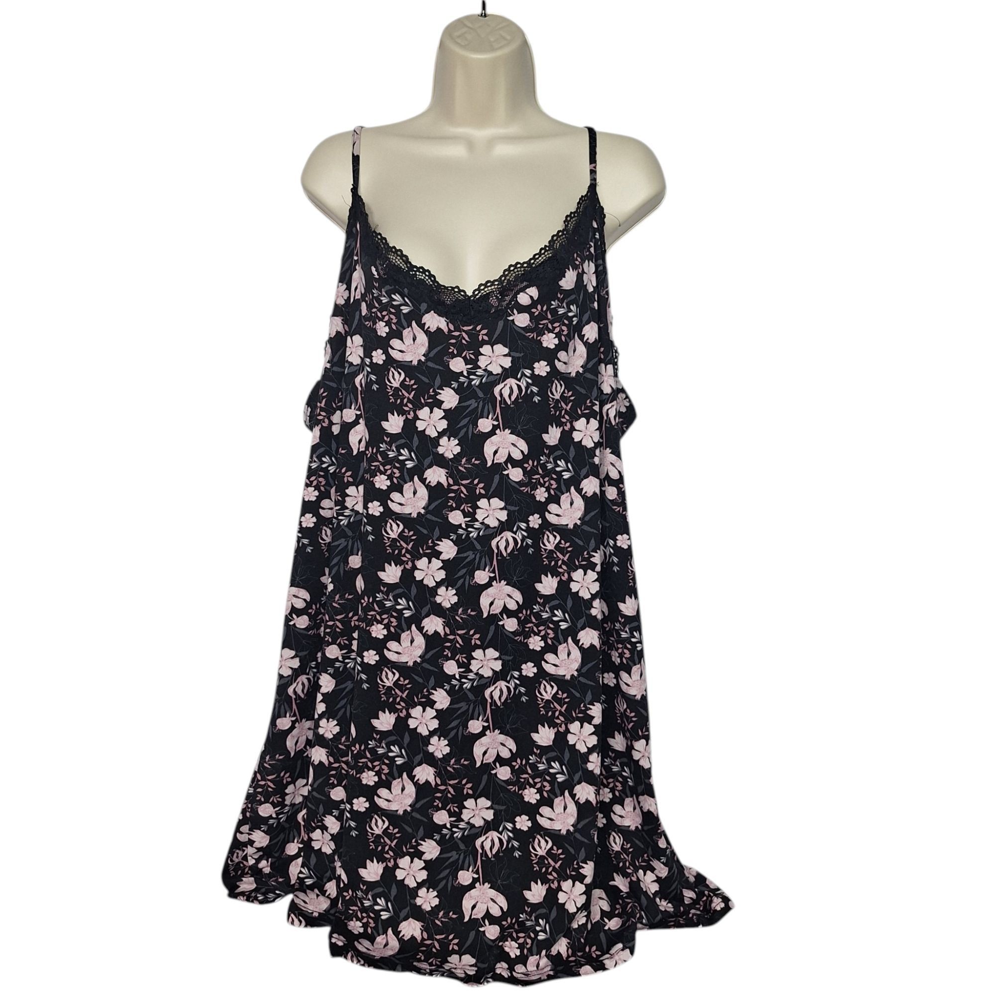 Other Thalia Sodi Black Pink Floral Lace Trim Chemise Nightgown 2X Size XXL / US 16-18 / IT 52-54 - 2 Thumbnail