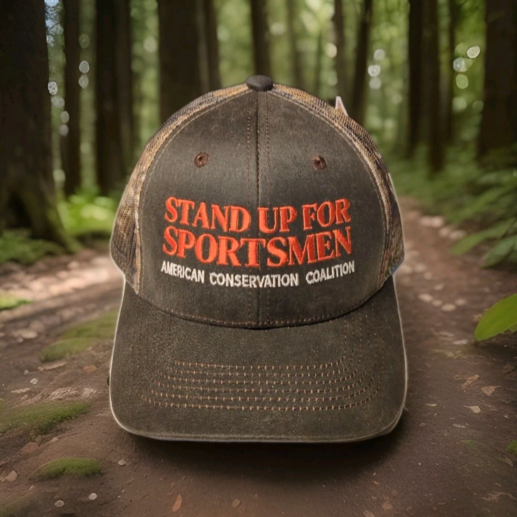 Port Authority Port Authority Hat Adjustable Brown Strapback Camouflage Canvas Cotton Nylon American Conservation Coalition Sports Logo Mens Size ONE SIZE - 2 Thumbnail