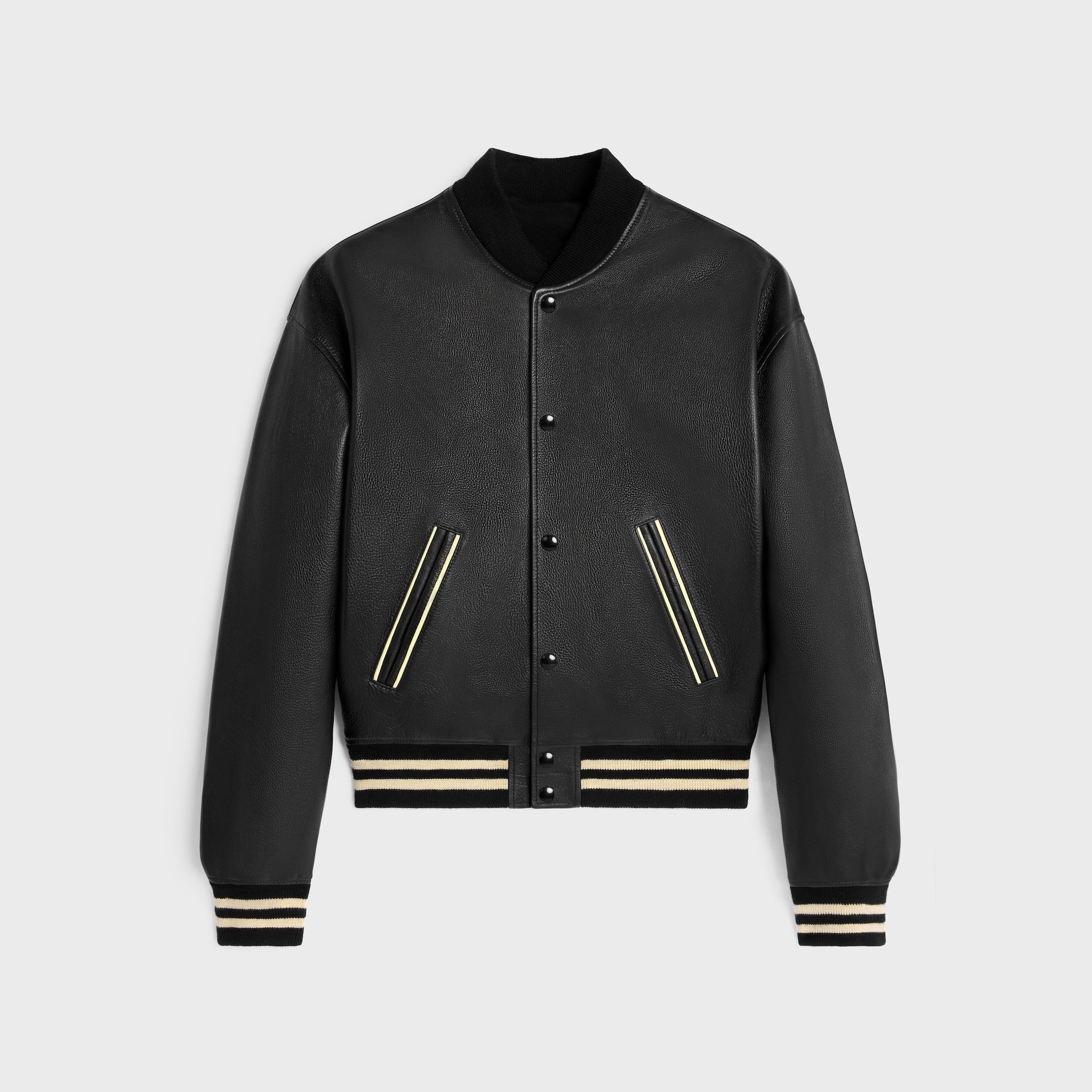 CELINE PARIS TEDDY JACKET IN BUFFALO LEATHER BLACK/CREAM
