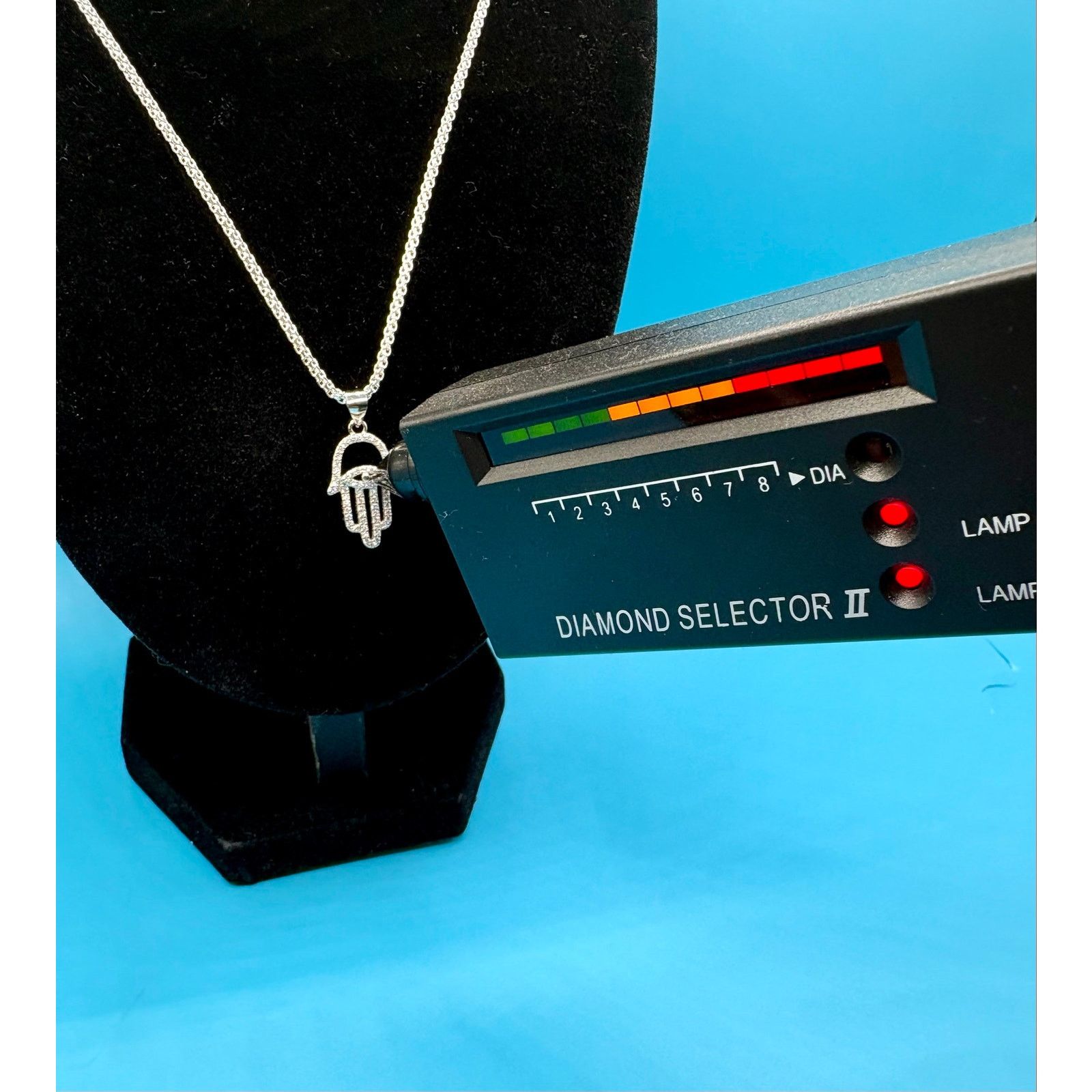 Jewelry NEW Sparkling Silver Moissanite Hamsa Pendant & 24" Chain Size ONE SIZE - 1 Thumbnail