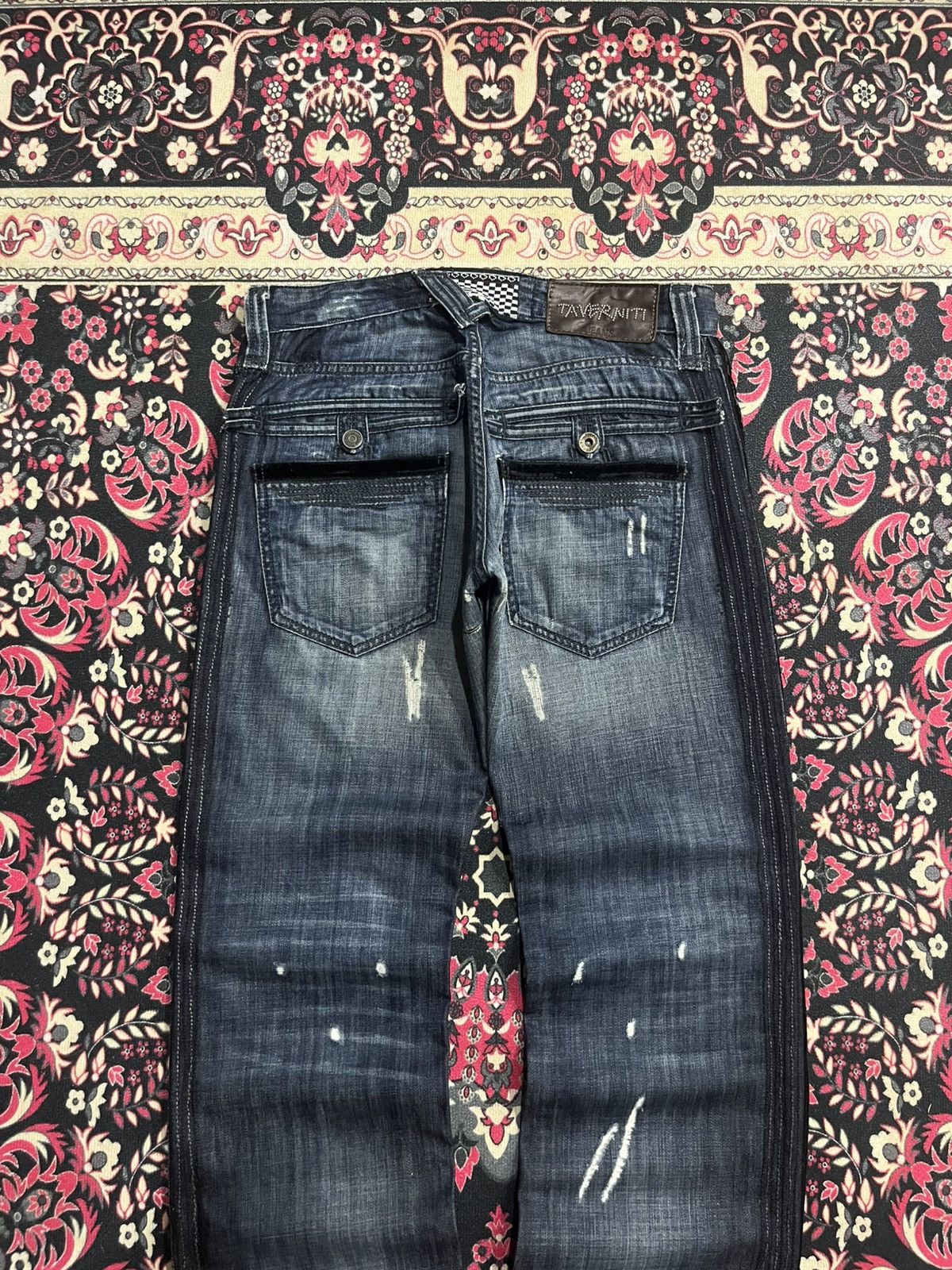 Ben Taverniti Unravel Project Vintage Ben Tavernity Velvet Side Panel Distressed Blue Jean Size US 28 / EU 44 - 6 Thumbnail