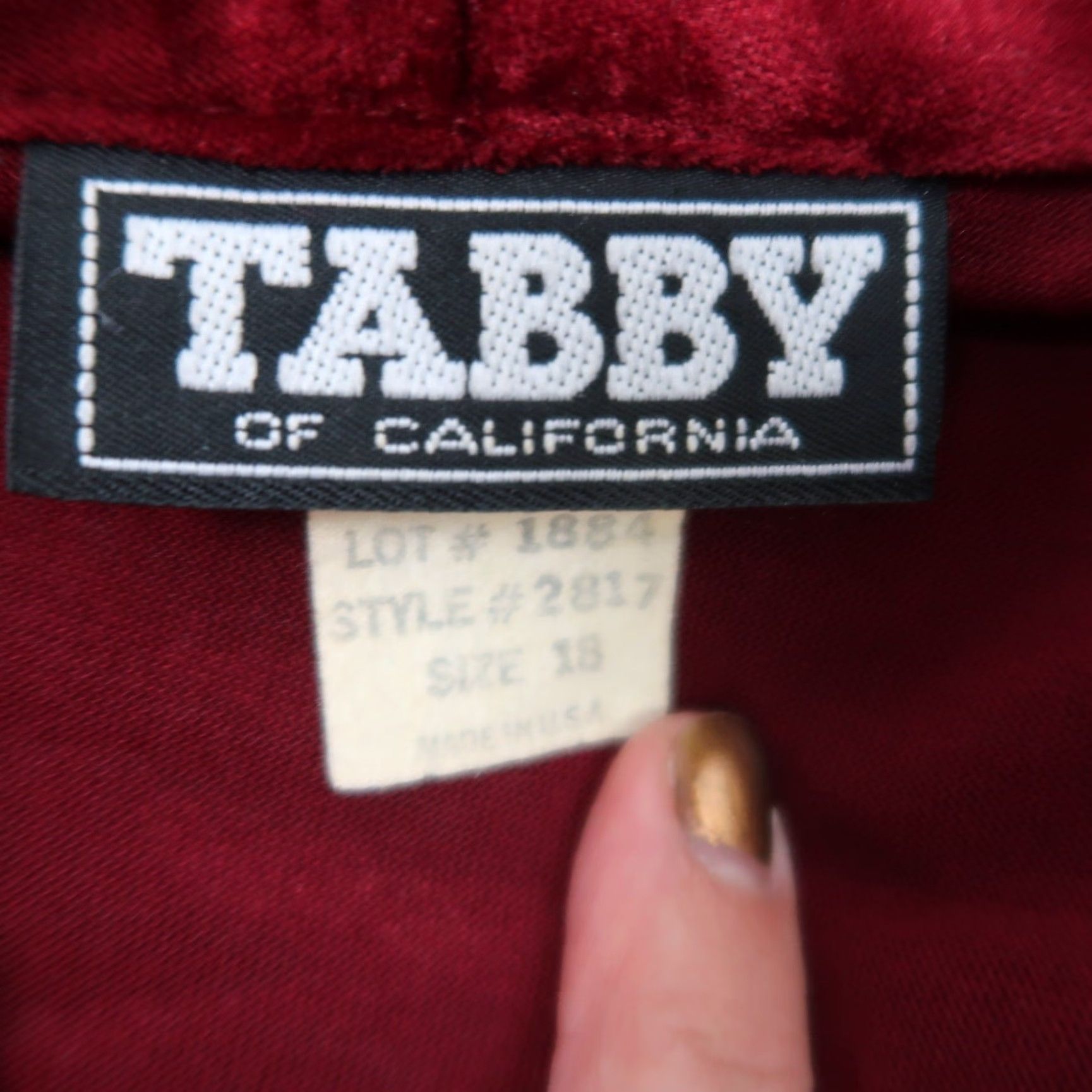Velour VINTAGE 80s Tabby burgundy velour velvet midi party dress 18 Size XXL / US 16-18 / IT 52-54 - 5 Thumbnail