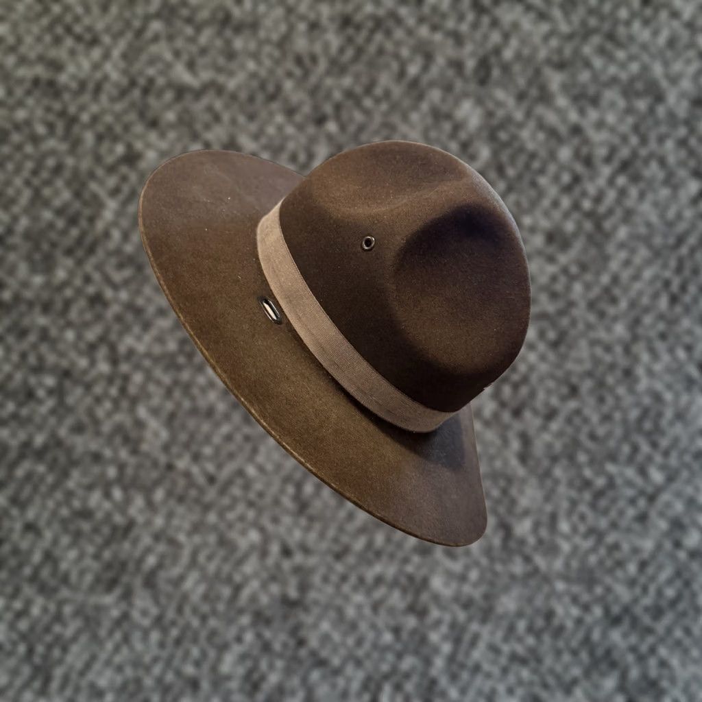 FELT VINTAGE Stratton USA Campaign Hat Wool Felt 7 Men Brown Wide Brim Self Forming Drill Sergeant Instructor Size ONE SIZE - 1 Thumbnail