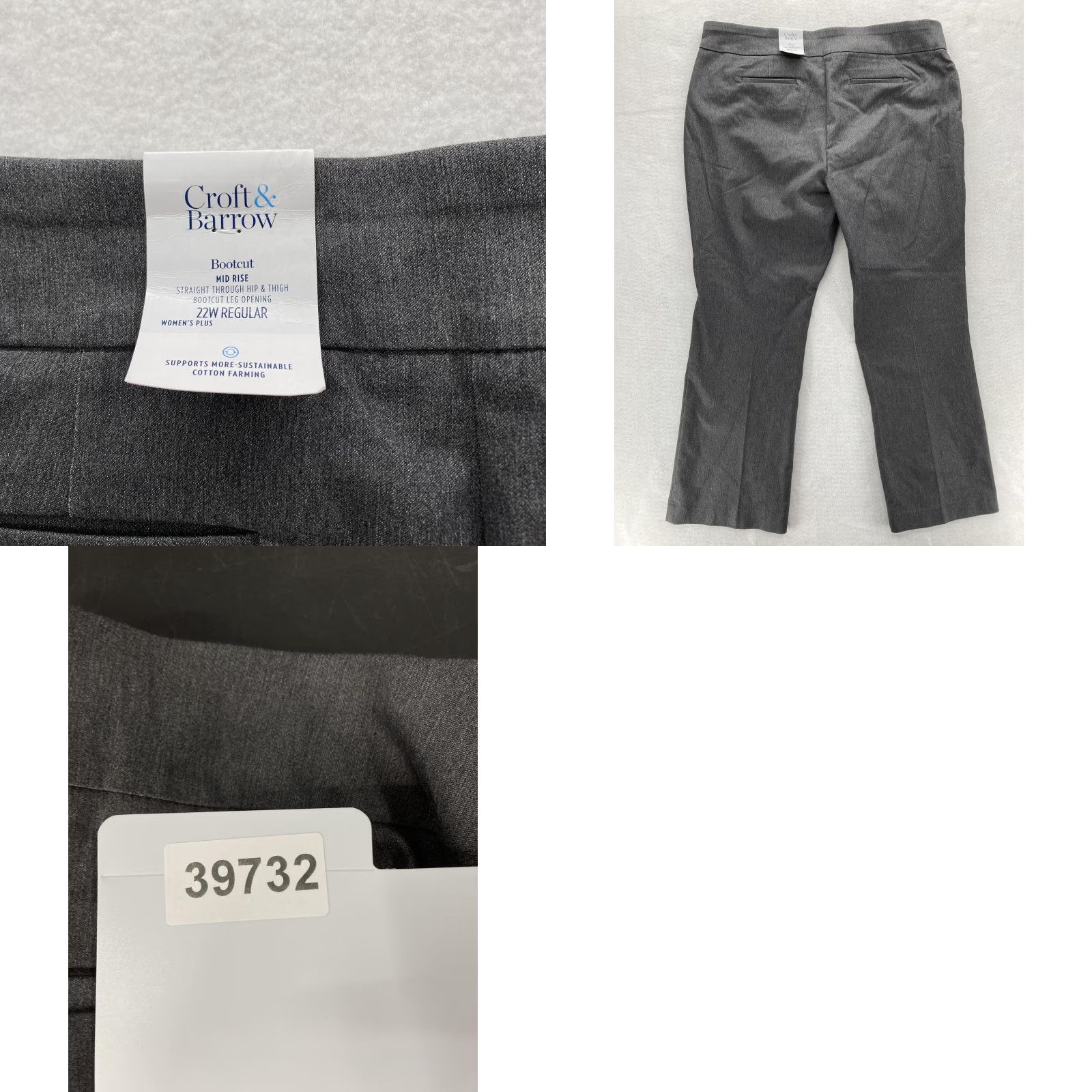 Croft & Barrow Pants Womens 22W Gray Bootcut Plus Comfort NWT Effortless Stretch Dress Pants 32in Inseam Slimming Pull On Womens