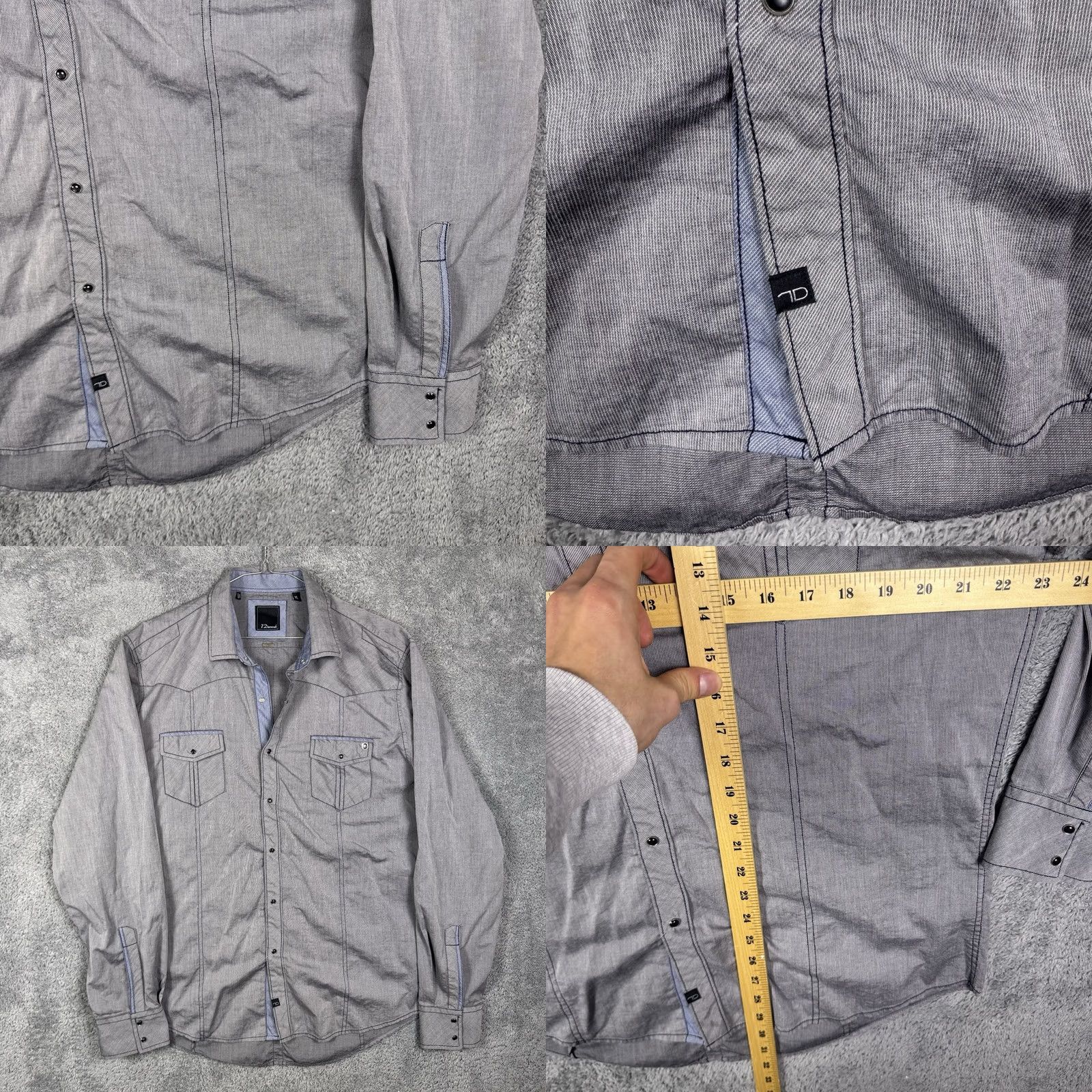 Vintage 7 Diamonds Shirt Mens XL Western Pearl Snap Flip Cuff Long Sleeve Gray Size US XL / EU 56 / 4 - 8 Thumbnail