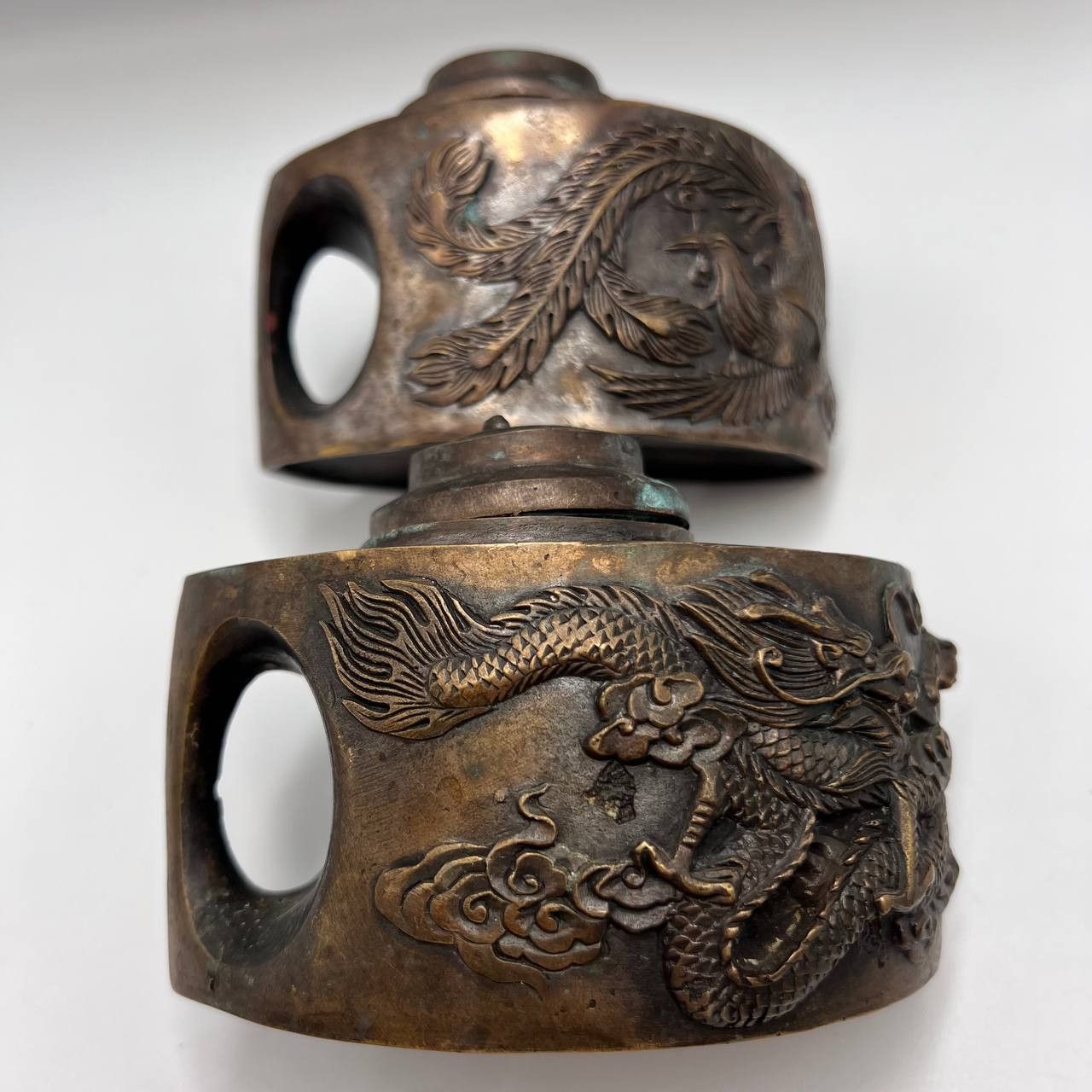 Vintage Yin Yang Antique Chinese Pair Teapot Draggon Phoenix Marked Size ONE SIZE - 2 Thumbnail