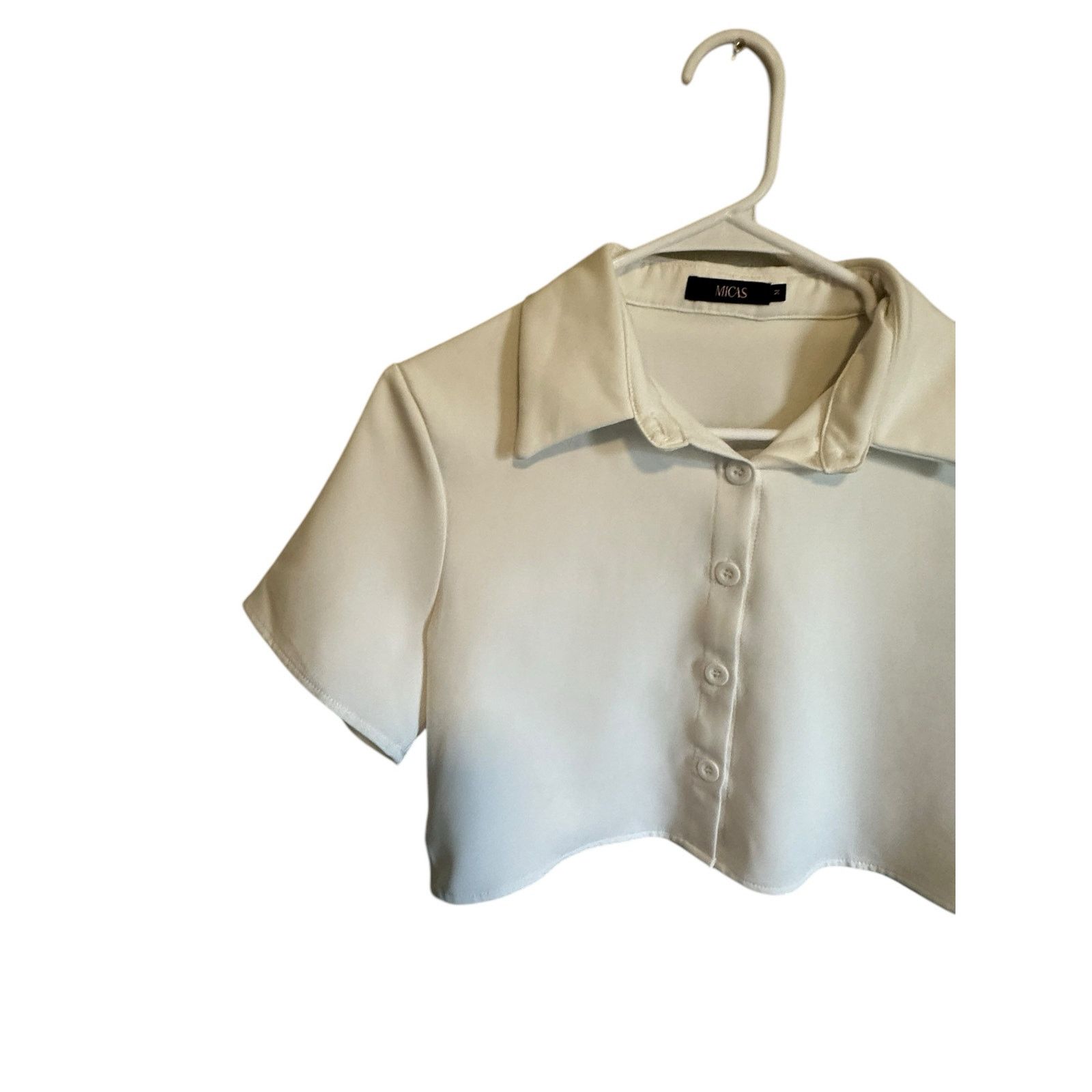 Other Micas White Cropped Short Sleeve Collared Button Up Blouse Size M / US 6-8 / IT 42-44 - 2 Thumbnail