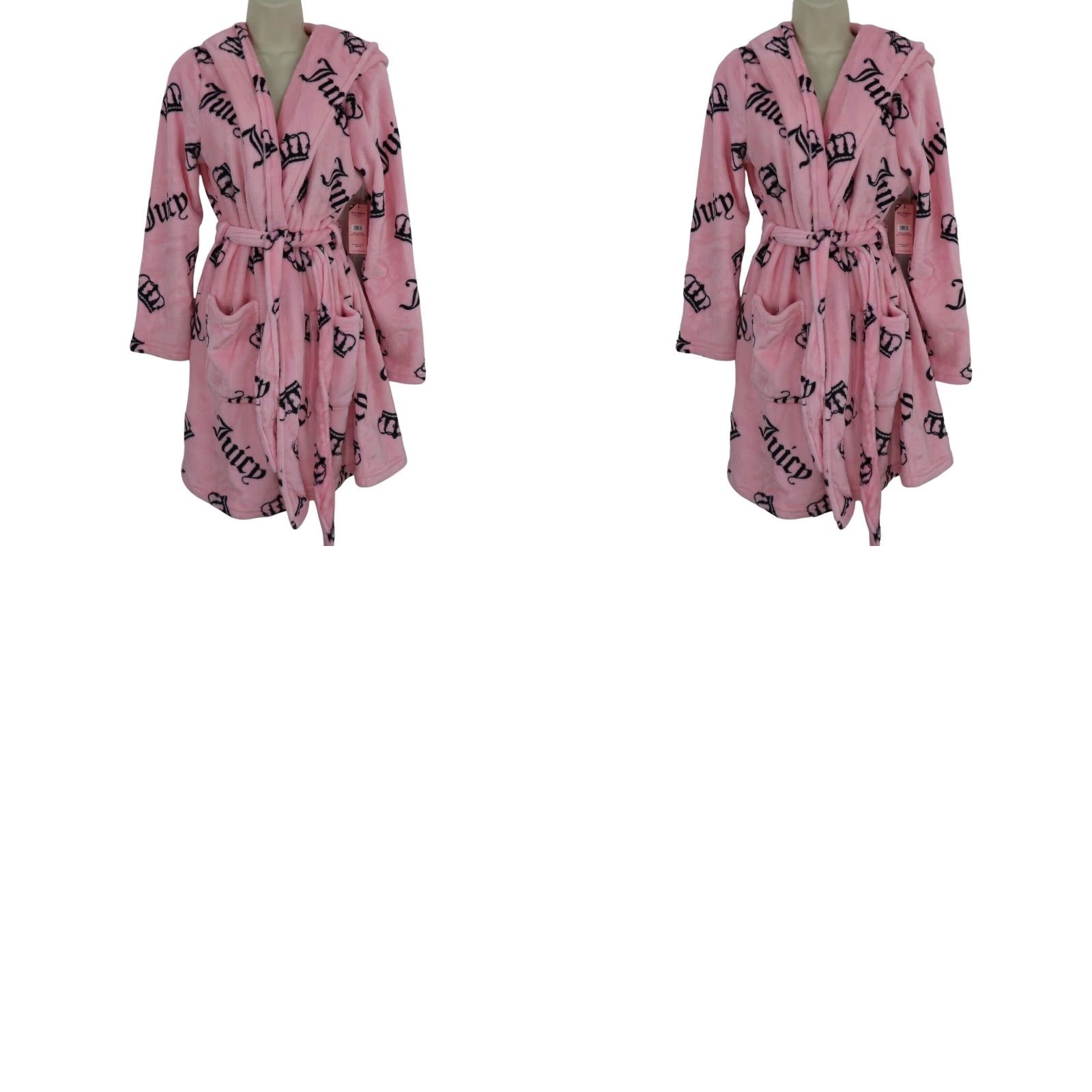 Juicy Couture Juicy Couture Women S/M Pink Black Logo Crown Hooded Knee Length Robe NEW NWT Size ONE SIZE - 8 Thumbnail