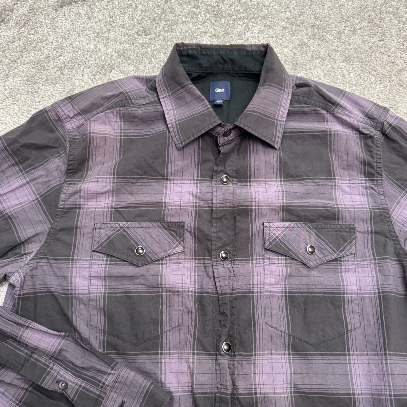 Gap VINTAGE Gap Western Yoke Button-Down Shirt Mens Medium Purple Plaid Cotton Casual Size US M / EU 48-50 / 2 - 3 Thumbnail