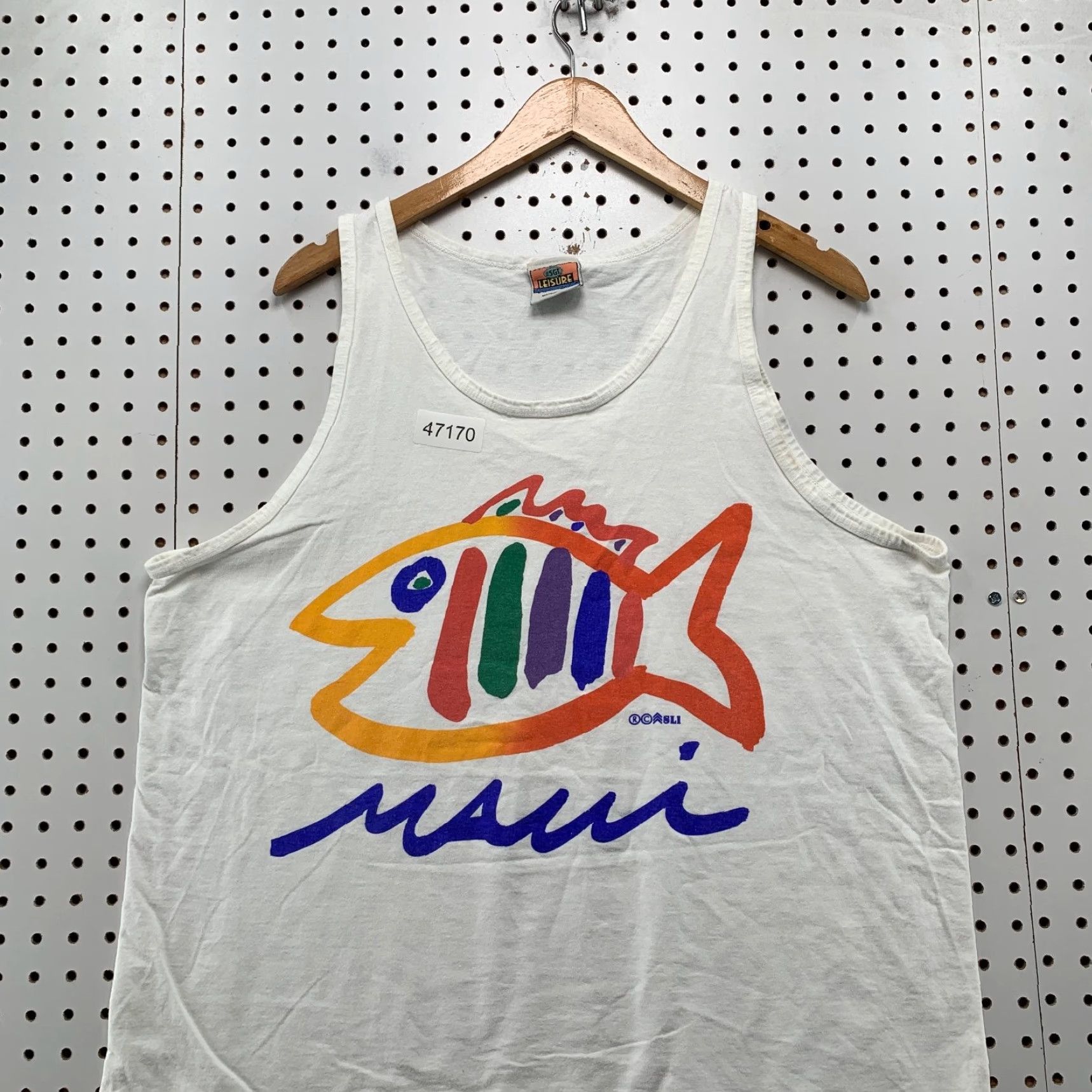 Vintage VINTAGE SGT Leisure Tank Shirt Mens XL White Maui Fish Single Stitch Made Usa Shirt Mens XL White Surf 90s Mens Size US XL / EU 56 / 4 - 4 Thumbnail