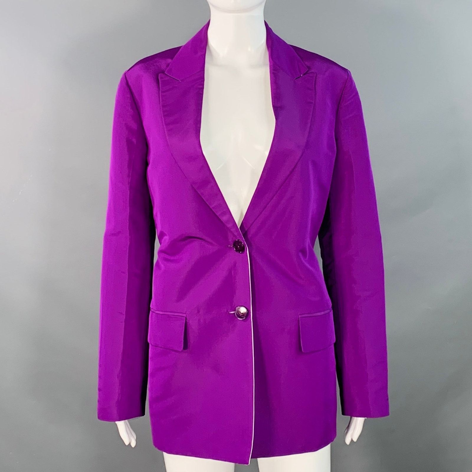 Valentino Size 4 Purple Silk Peak Lapel Drawstring Jacket Blazer Size S / US 4 / IT 40 - 1 Thumbnail
