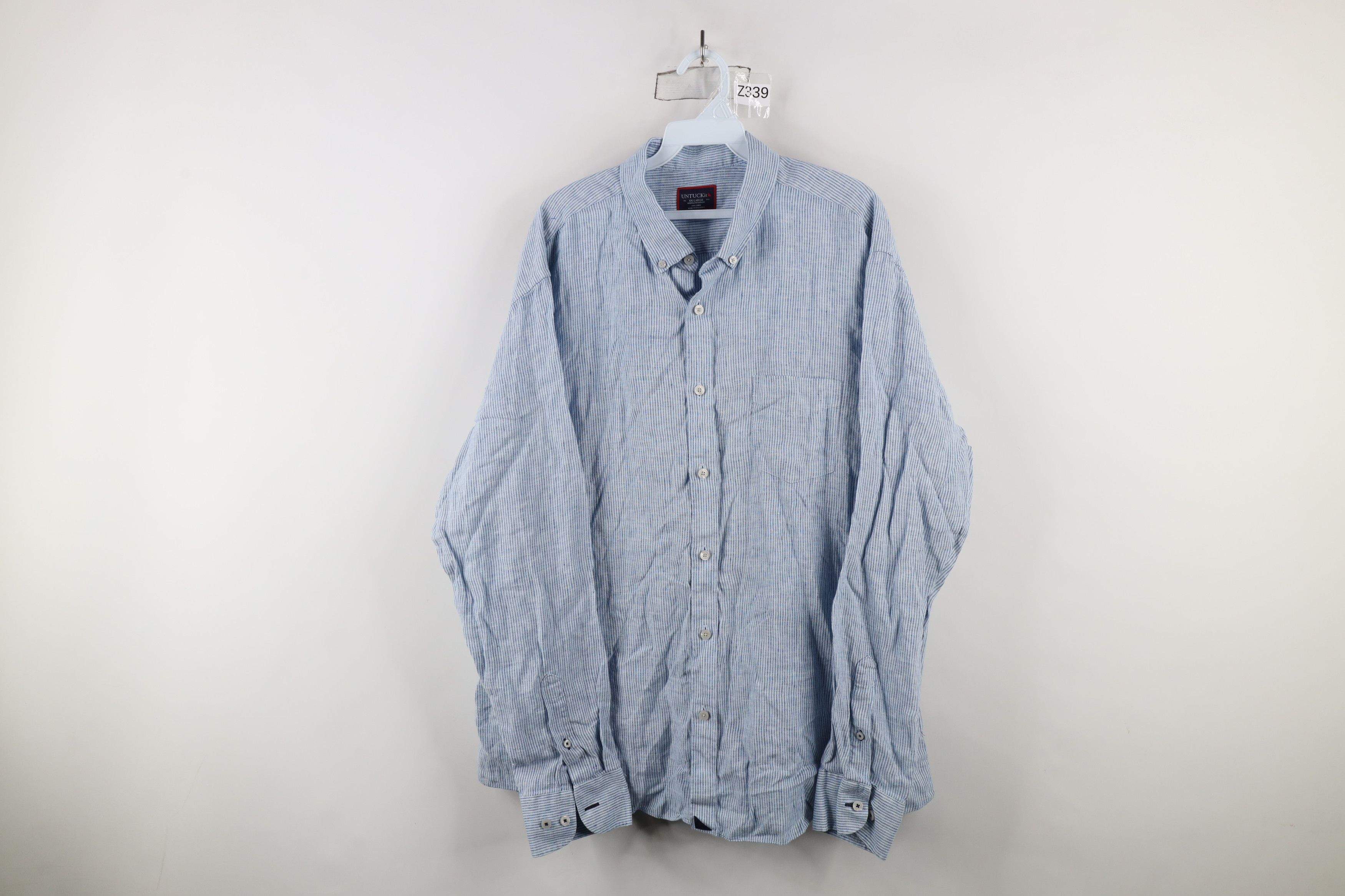 UNTUCKit × Vintage Untuckit Resistant Linen Striped Button Down Shirt Blue Size US XXL / EU 58 / 5 - 1 Thumbnail