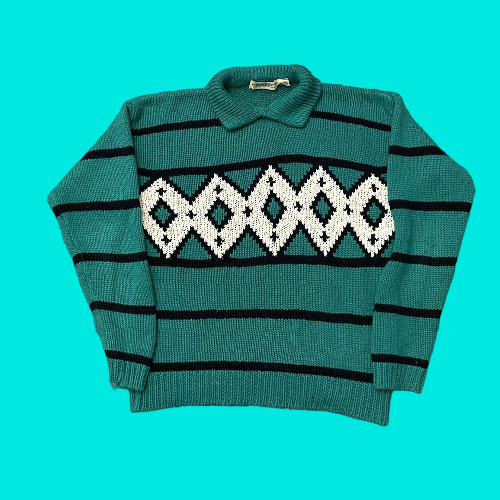 Vintage VINTAGE Pretense Womens Sweater Collared Striped Green Acrylic Size Medium Pullover Knits Winter Fall Women Size M / US 6-8 / IT 42-44 - 1 Thumbnail