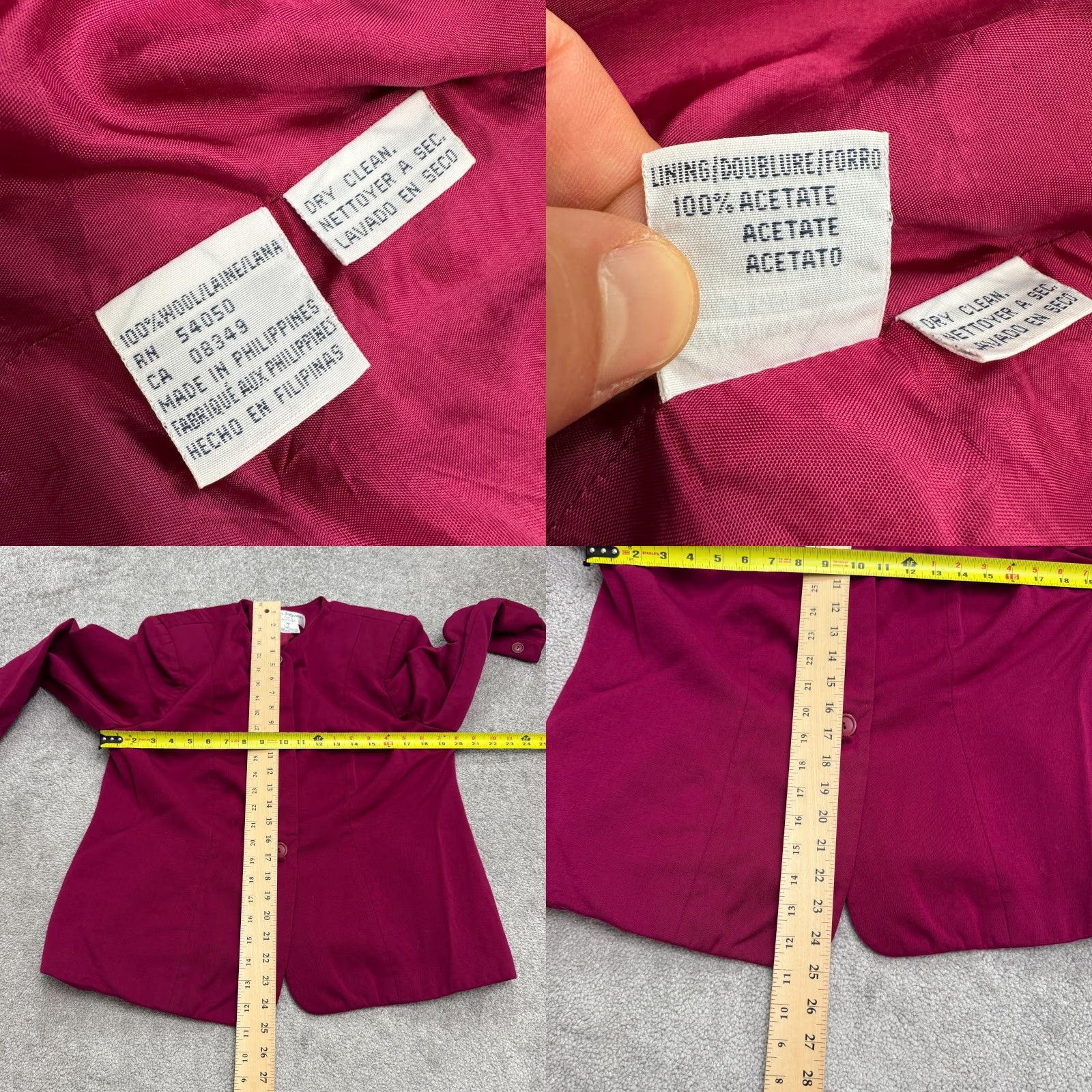 Vintage VINTAGE Rena Rowan Wool Blazer 90s Womens 14P Magenta Pink Classic Workwear Size XL / US 12-14 / IT 48-50 - 8 Thumbnail
