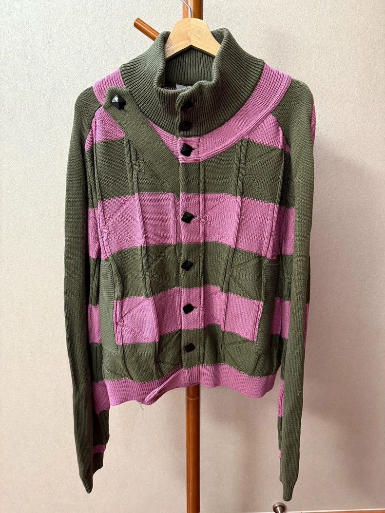 Kiko Kostadinov 24ss Army Green and Pink Striped Knit Sweat