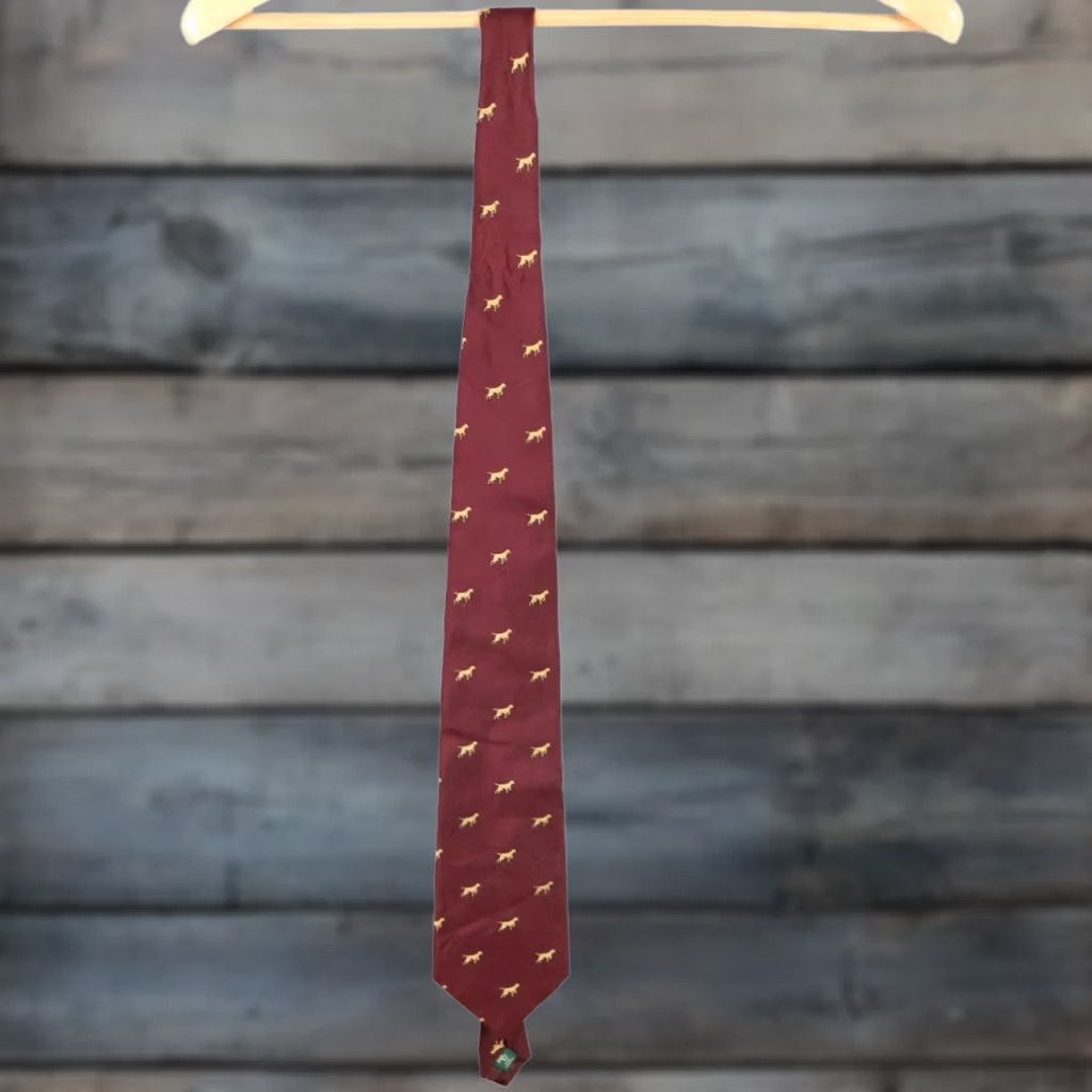 Ralph Lauren VINTAGE Lauren Ralph Lauren Dog Motif Silk Tie Dark Red Yellow 56 x 3.75 USA Made Men Tie Classic 56" Long Red Yellow Dog Theme Size US M / EU 48-50 / 2 - 1 Thumbnail