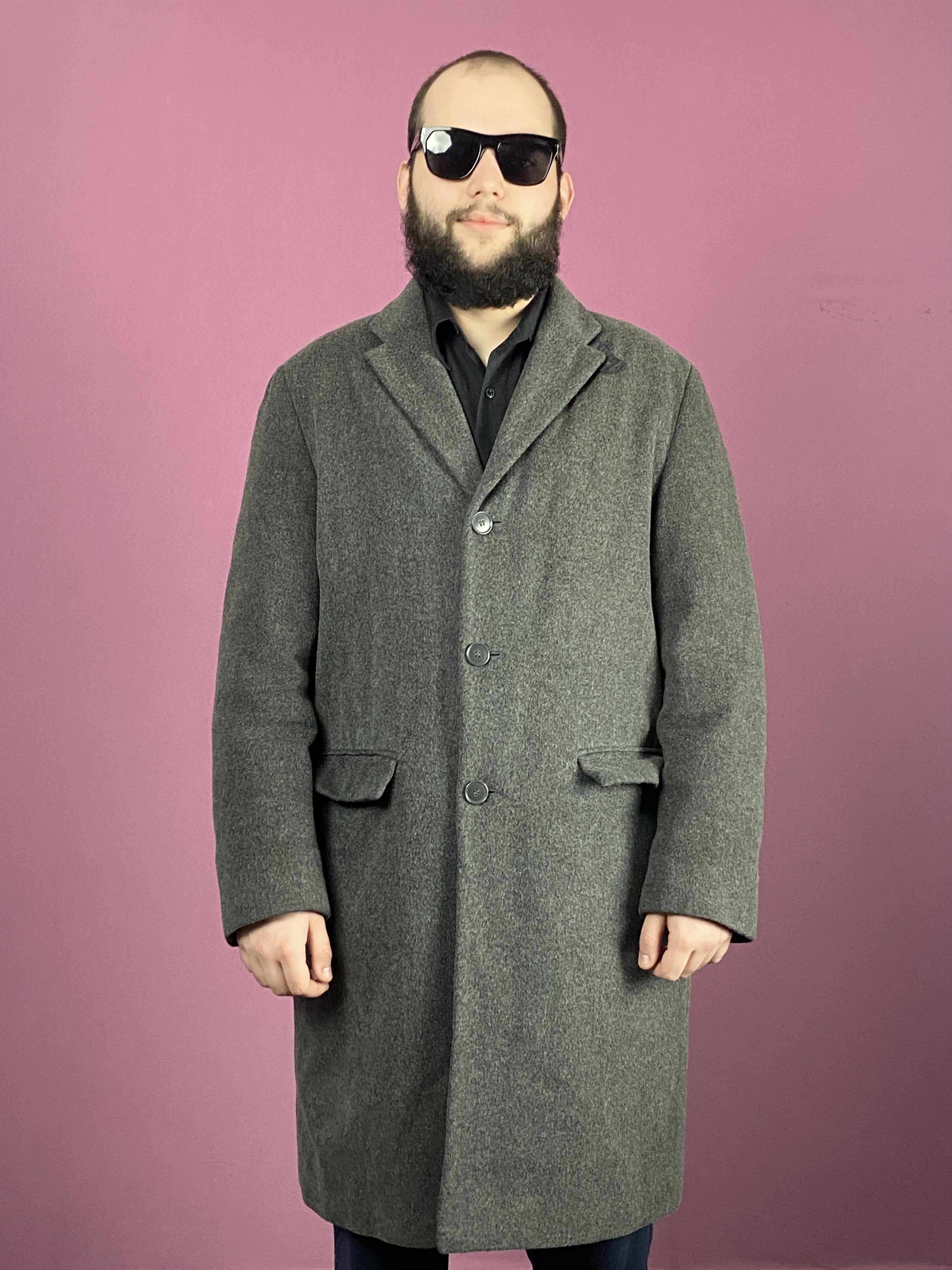 Hugo Boss Vintage Men's Cashmere Coat L Long Overcoat