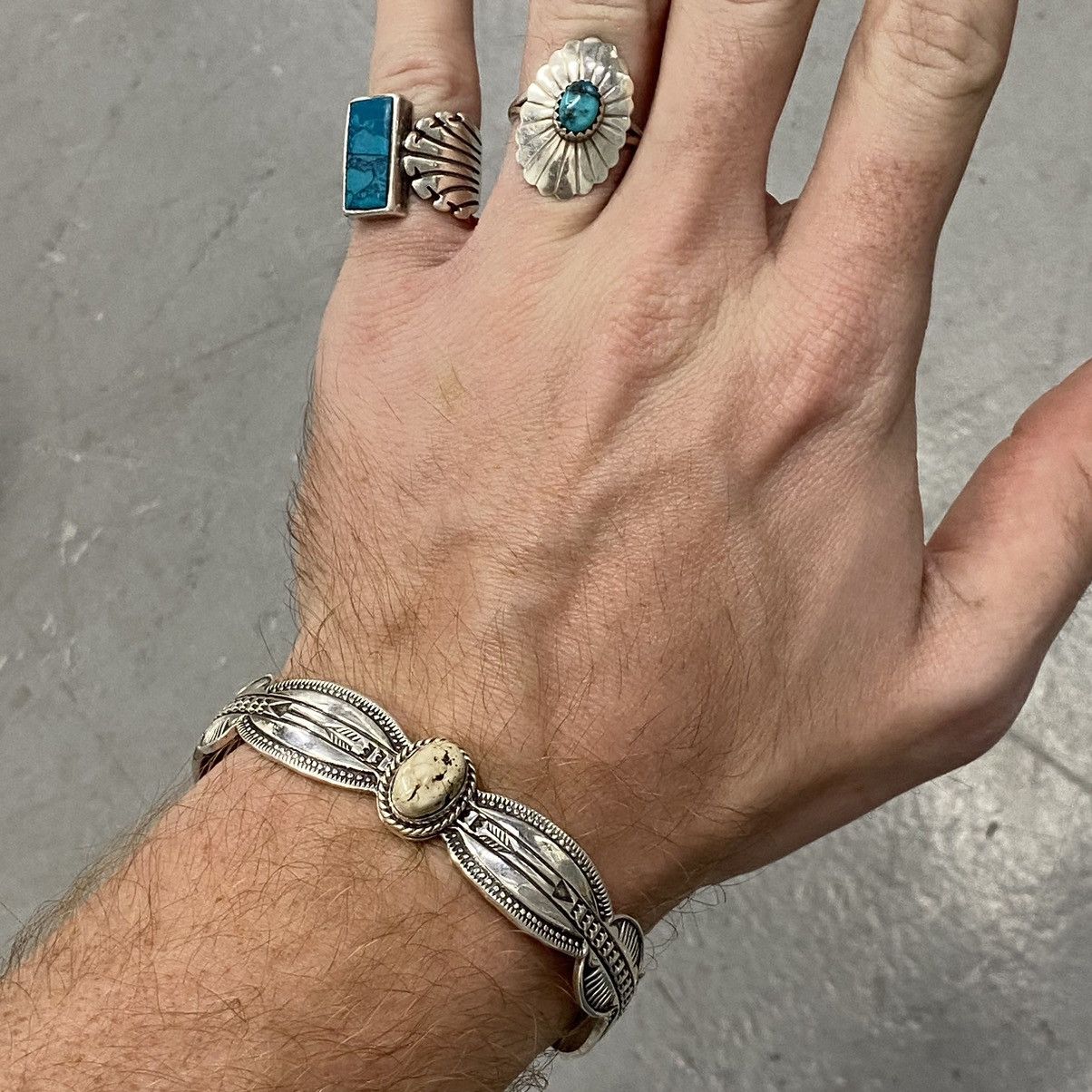 Kapital × Vintage Vtg 70s Navajo Sterling White Buffalo Stamped Cuff RARE Size ONE SIZE - 13 Thumbnail