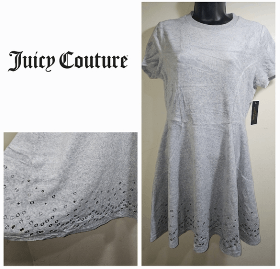 Juicy Couture NWT Juicy Couture Velour Grommet Mini Skater Dress Gray Med Size M / US 6-8 / IT 42-44 - 1 Thumbnail