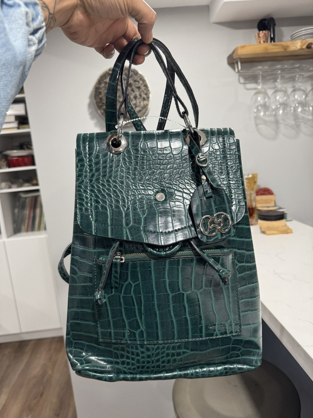 Bottega Veneta Daniellee Green Alligator Embossed Leather Women's Backpack Size ONE SIZE - 1 Thumbnail