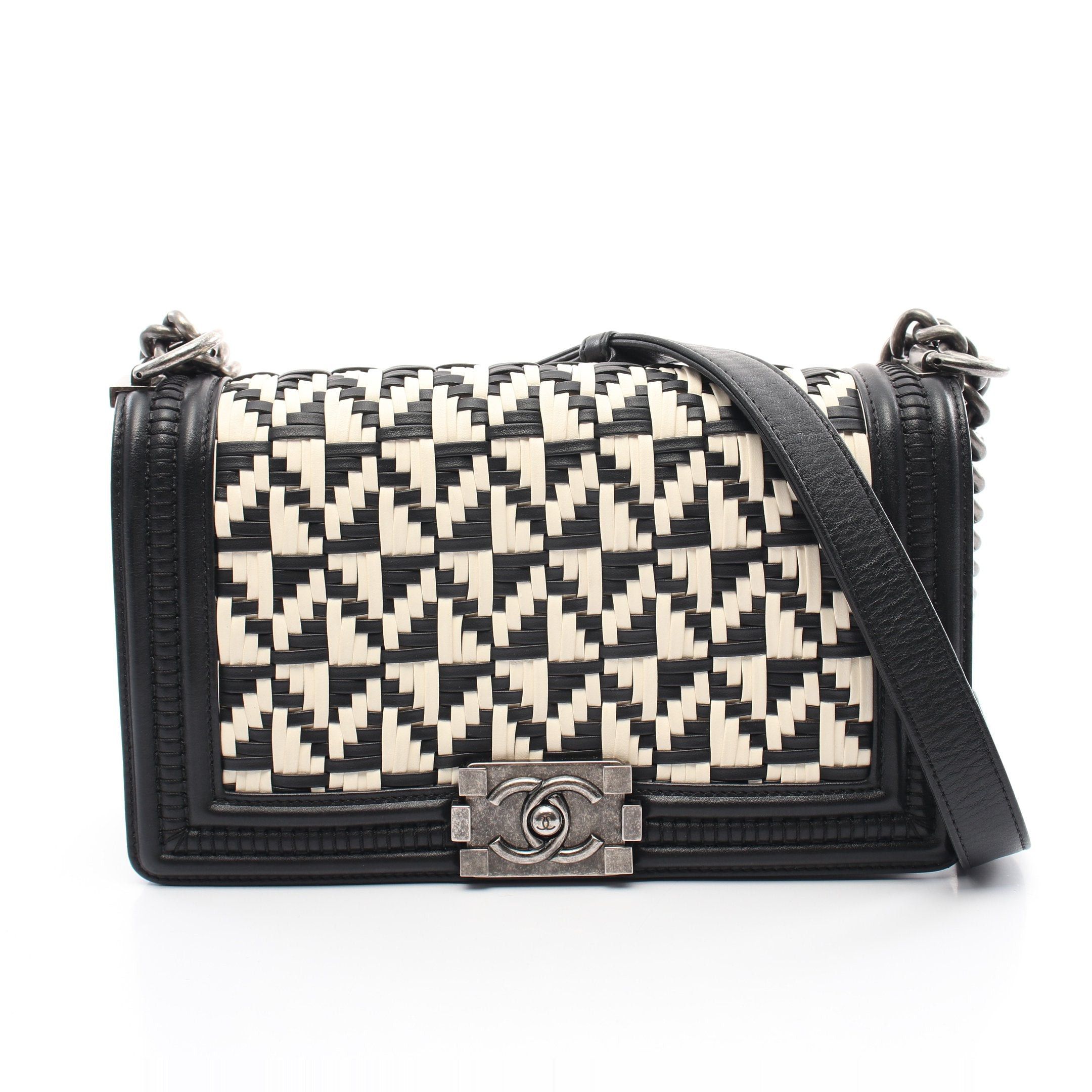 Chanel Chanel Boy Chanel Chain Shoulder Bag Knitting Leather Black White Antique Silver Hardware Size ONE SIZE - 1 Thumbnail