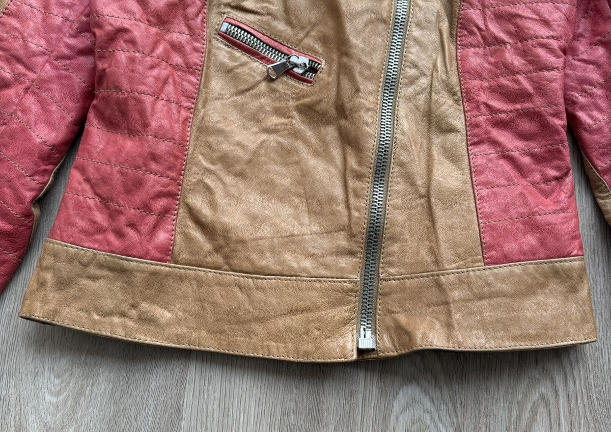 Vintage Leonardo Brown/ Red Leather Biker Jacket Size XS / US 0-2 / IT 36-38 - 5 Thumbnail