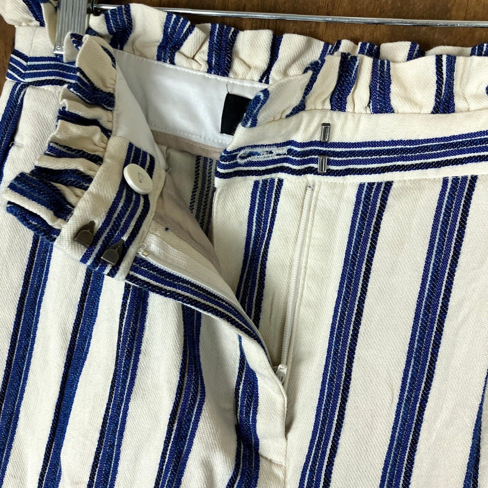 Express Express Womens Pants Striped Ankle High Rise 00R Blue Cream Stretch Size 24" / US 00 / IT 34 - 4 Thumbnail