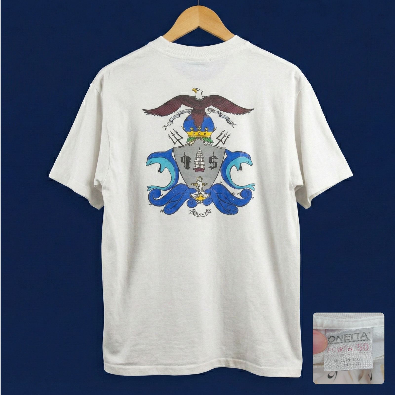 Vintage Vintage 1995 USMMA "KPS" Crest Tee - Oneita Power 50 Tag Size US XL / EU 56 / 4 - 1 Thumbnail