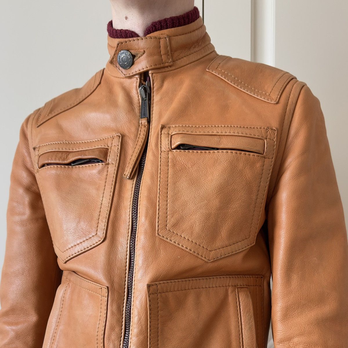 Dsquared2 Dsquared2 F/W 2005 Orange Cafe Racer Leather Jacket Size US M / EU 48-50 / 2 - 4 Thumbnail