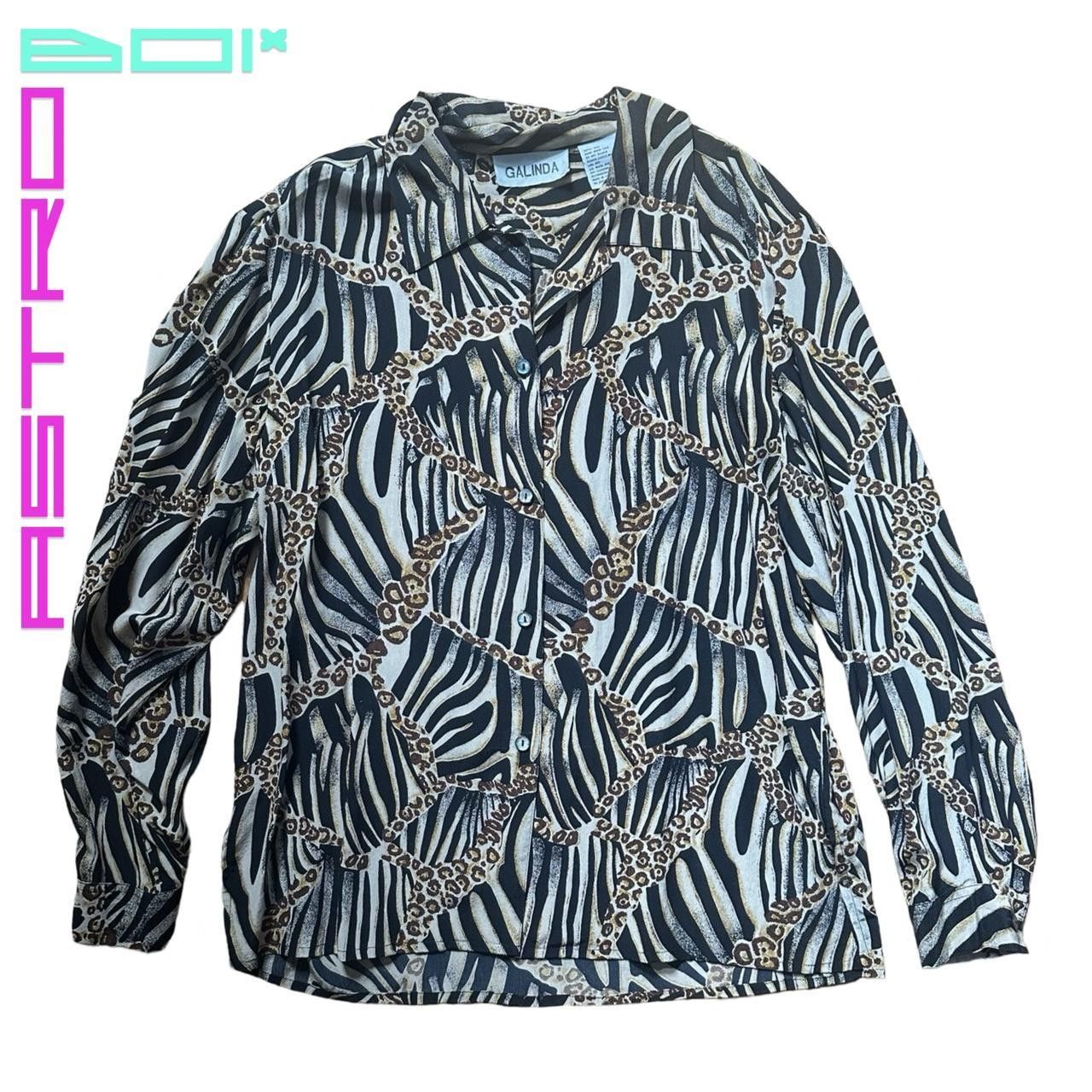 Vintage Black Animal Print Silk Shirt - Large