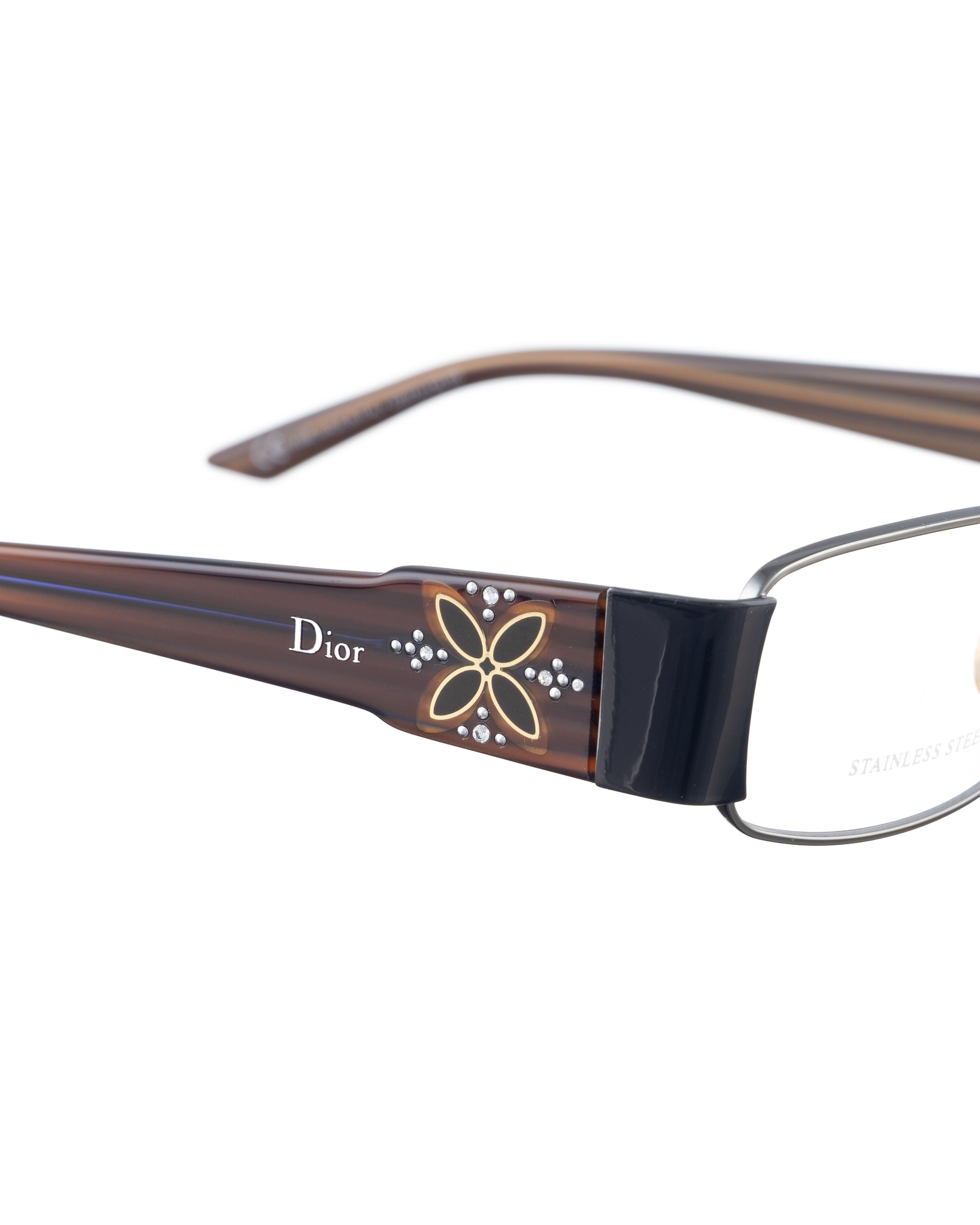 Dior Dior 00s Silver & Brown Rectangular Glasses with Details Size ONE SIZE - 3 Thumbnail