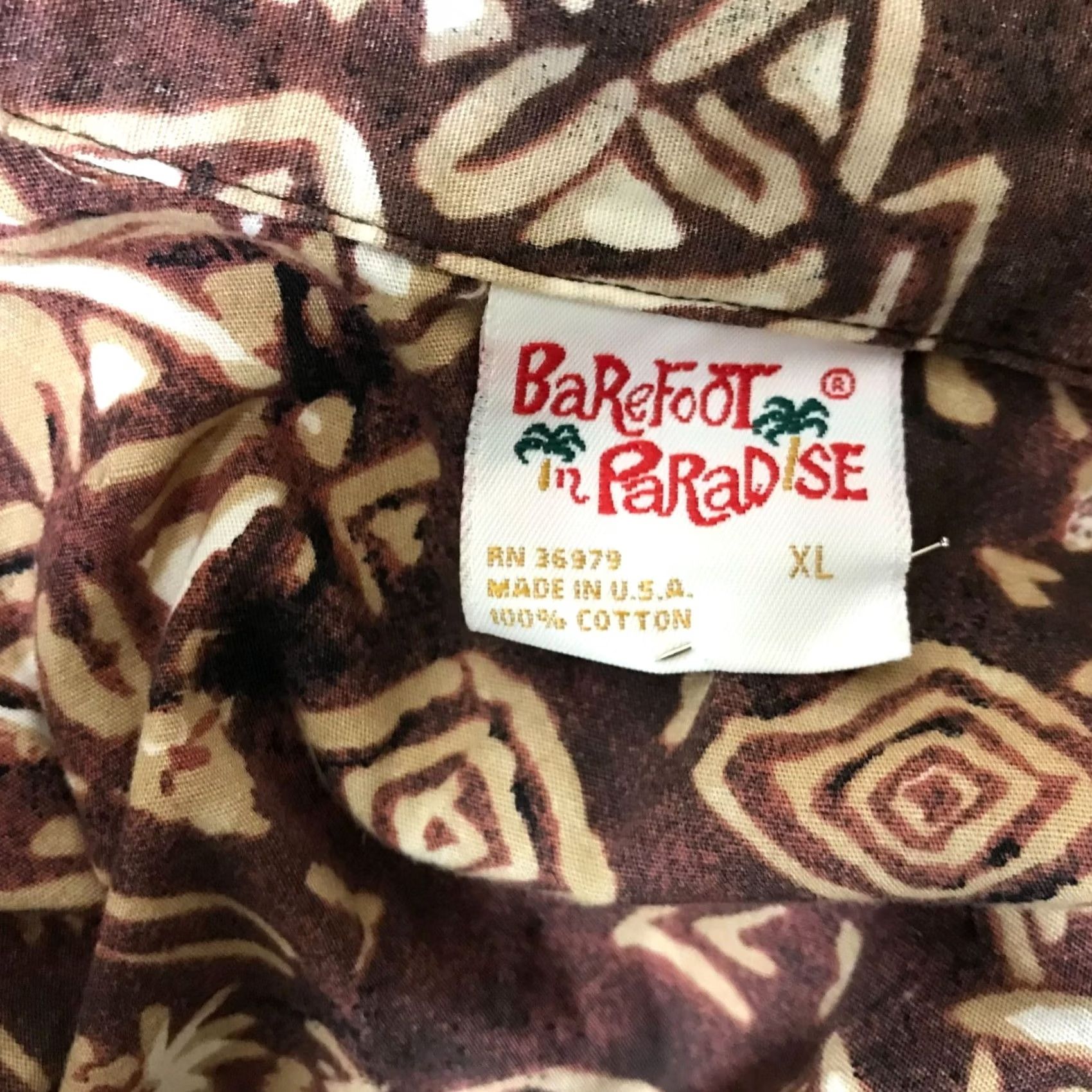 Paradise BAREFOOT IN PARADISE Men XL Brown Short Sleeve Button-Up Hawaiian Shirt Size US XL / EU 56 / 4 - 7 Thumbnail