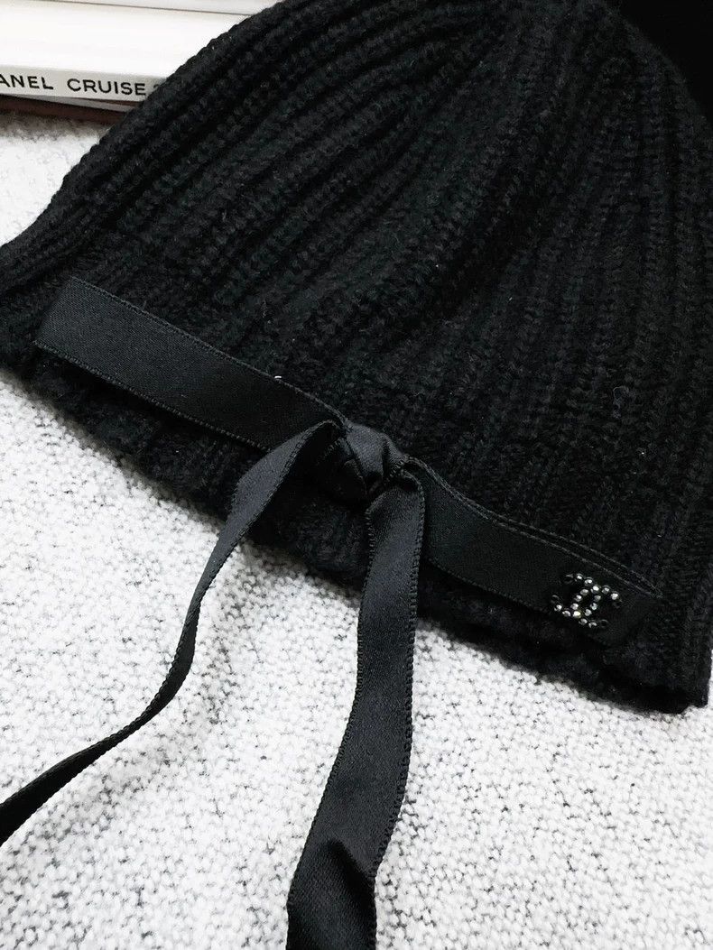 Chanel Chanel 24B popular black bow cashmere knitted cold hat Size ONE SIZE - 6 Thumbnail
