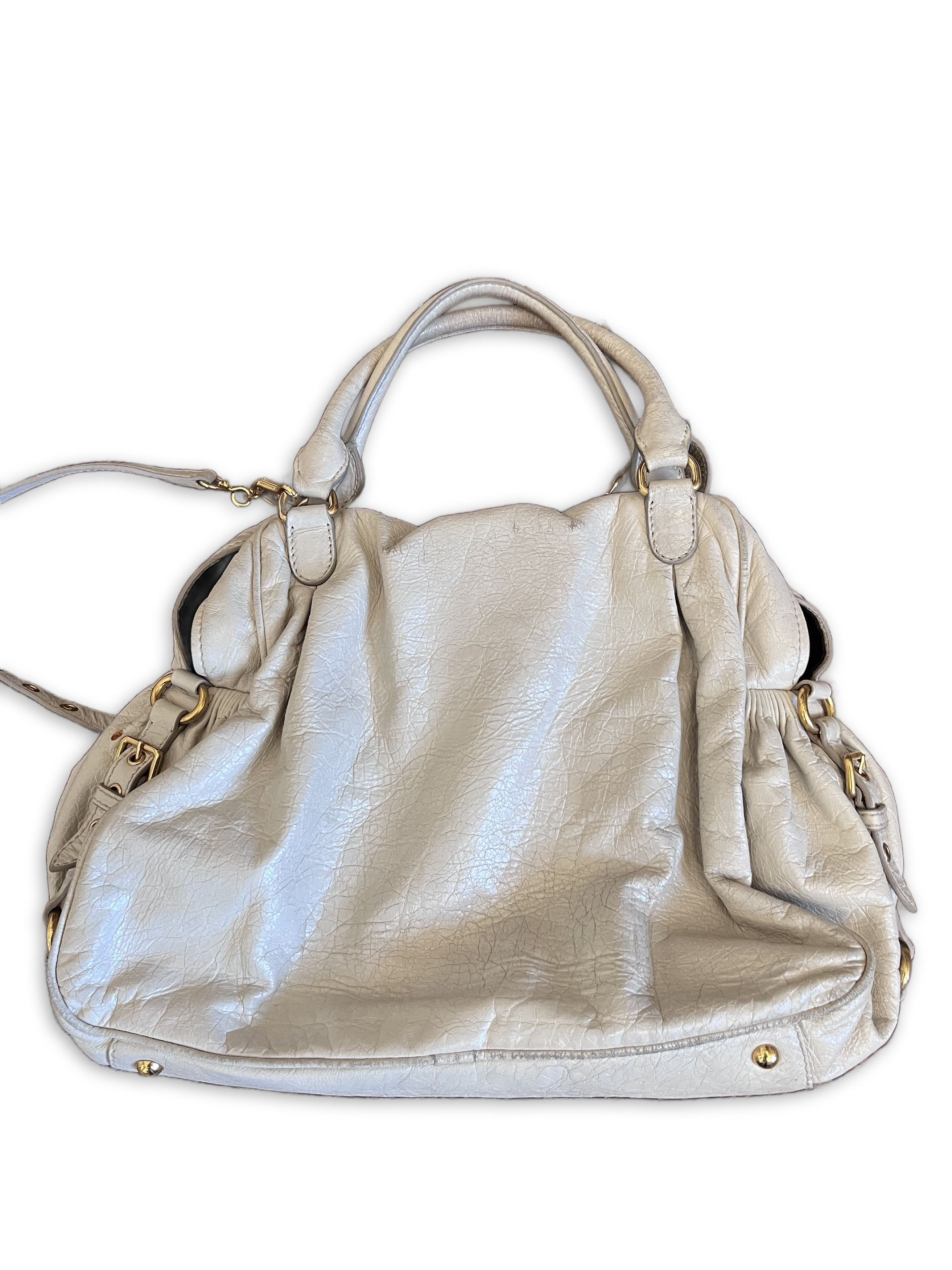 Miu Miu Miu Miu - Crinkled Leather Cream Gold-Tone HW Preloved Size ONE SIZE - 6 Thumbnail