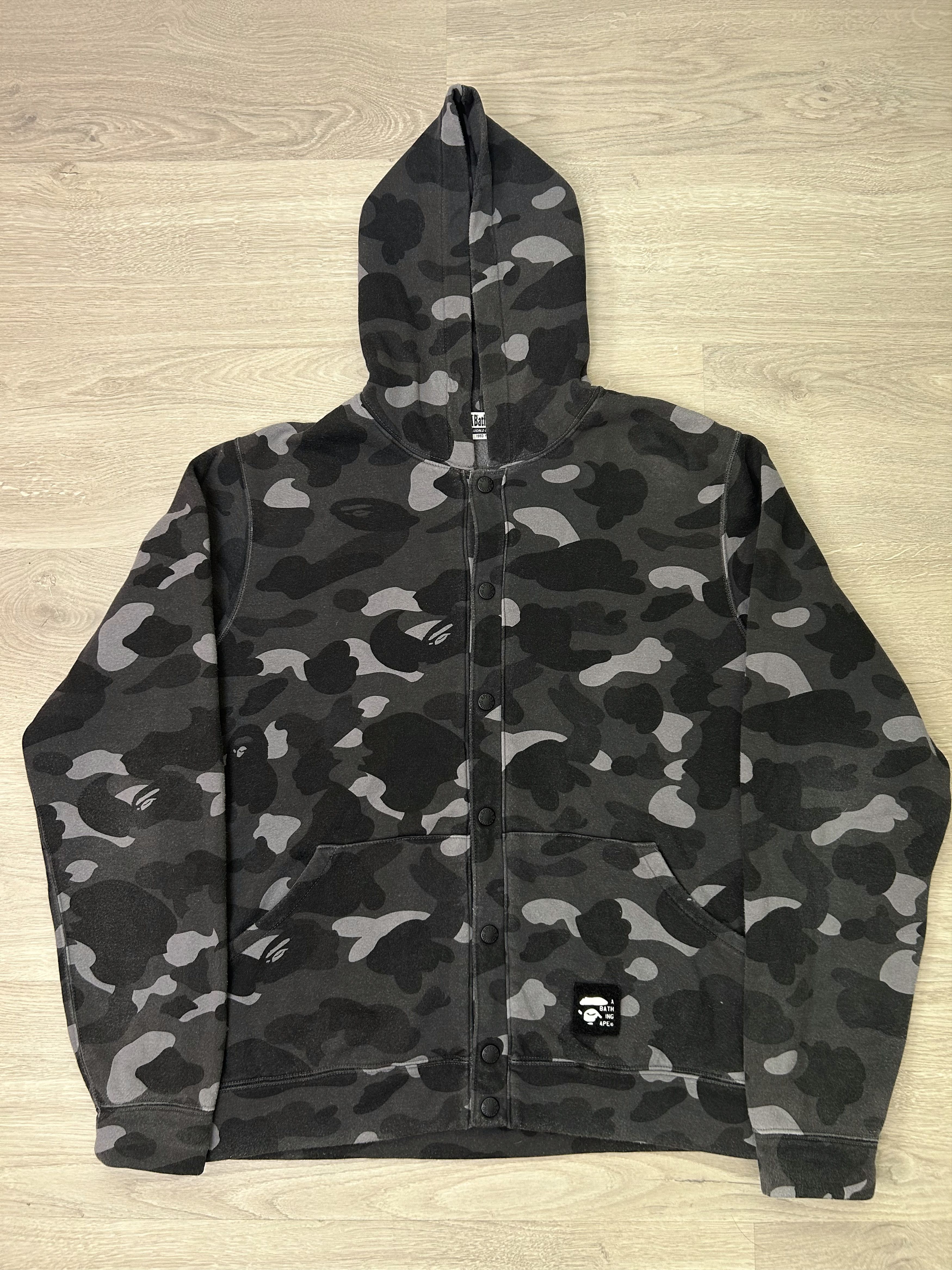Bape BAPE Black Camo Snap Button Hoodie [Size L] Size US L / EU 52-54 / 3 - 1 Thumbnail
