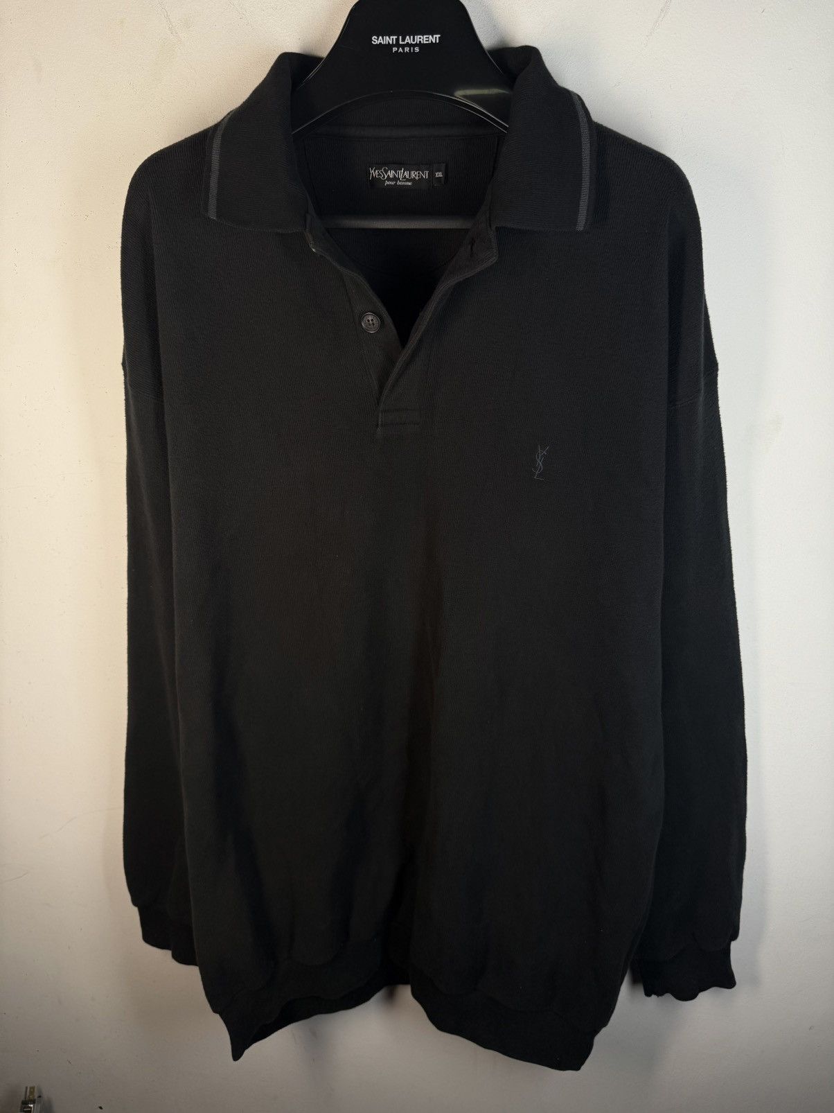 Yves Saint Laurent 90s YSL Sweatshirt 1/4 Black Vintage Quarter Zip Sweater Size US XXL / EU 58 / 5 - 5 Thumbnail