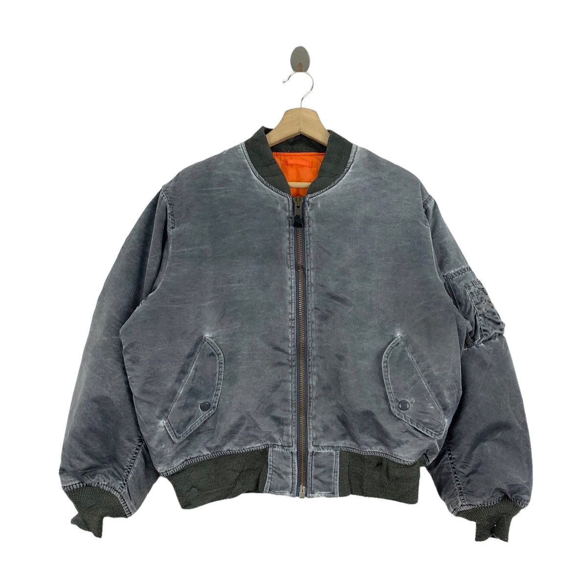 image of US Air Force x Vintage Ma-1 Air Force Army Flight Jacket Bomber Varsity in Grey, Men's (Size Small)