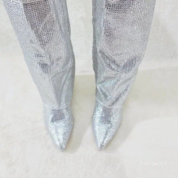 Other Bling Bling Silver Rhinestone Fold Over Skirted Sharky 3" We Size US 7 / IT 37 - 4 Thumbnail