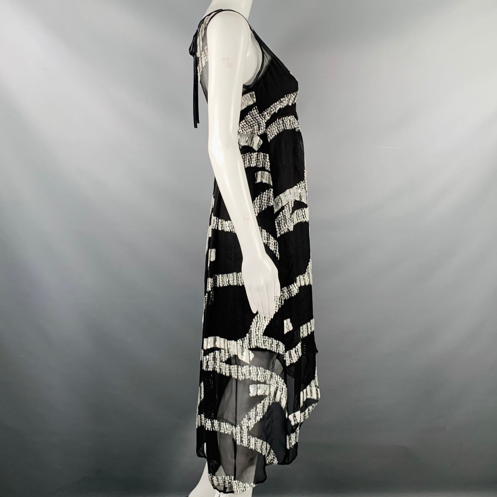 Marc Jacobs Size 0 Black Silver Silk Blend Jacquard Sleeveless Dress Size XS / US 0-2 / IT 36-38 - 3 Thumbnail
