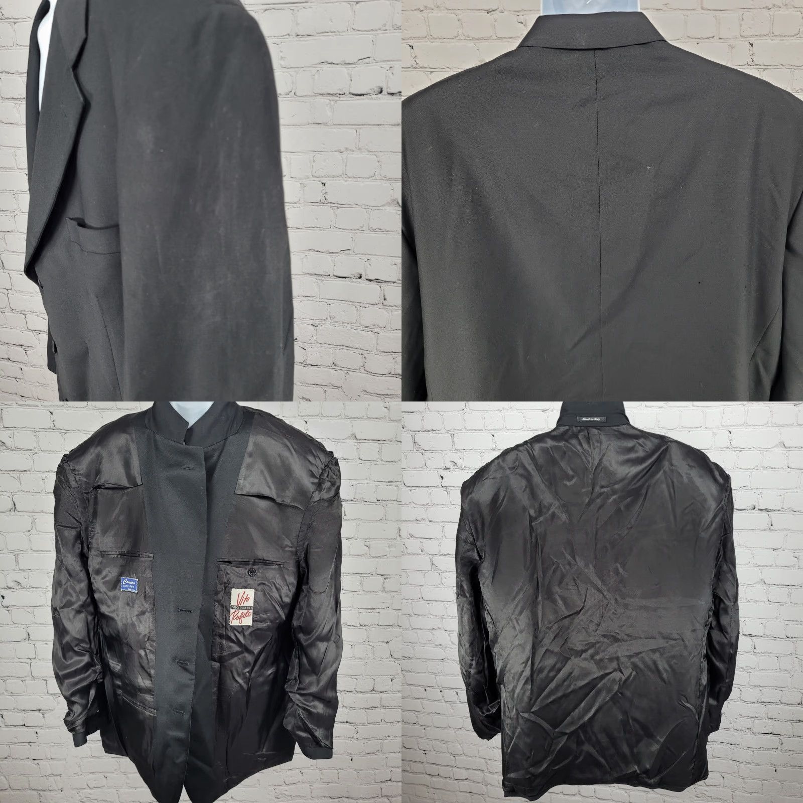 Vintage Vito Rufolo Black 100% Wool Tuxedo Suit Jacket Italy 44R Comero Super 100's Size 44R - 8 Thumbnail