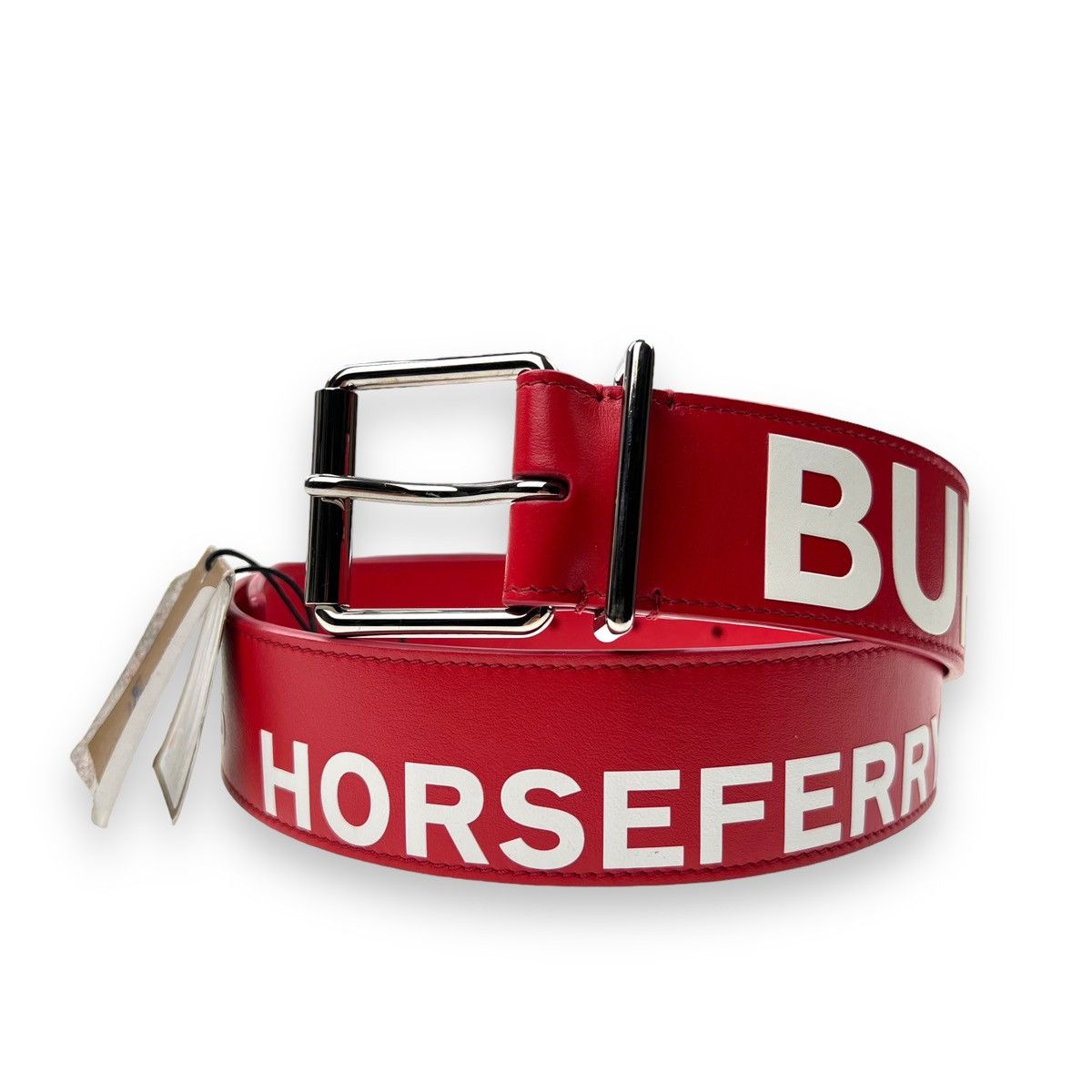 image of Burberry Horseferry Red Leather Belt, Men's (Size 30)
