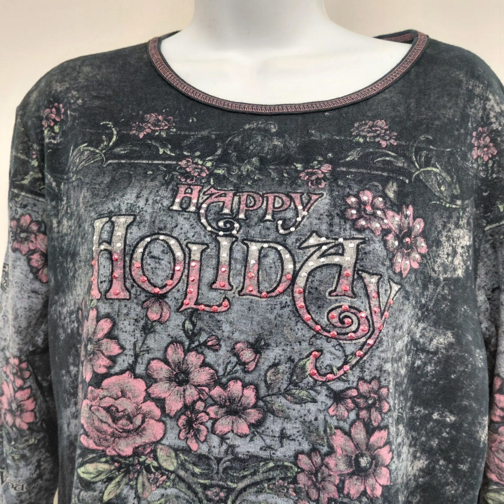 Vintage VINTAGE Merry And Bright Christmas Shirt Womens XL Black Happy Holiday Made In USA Size XL / US 12-14 / IT 48-50 - 4 Thumbnail