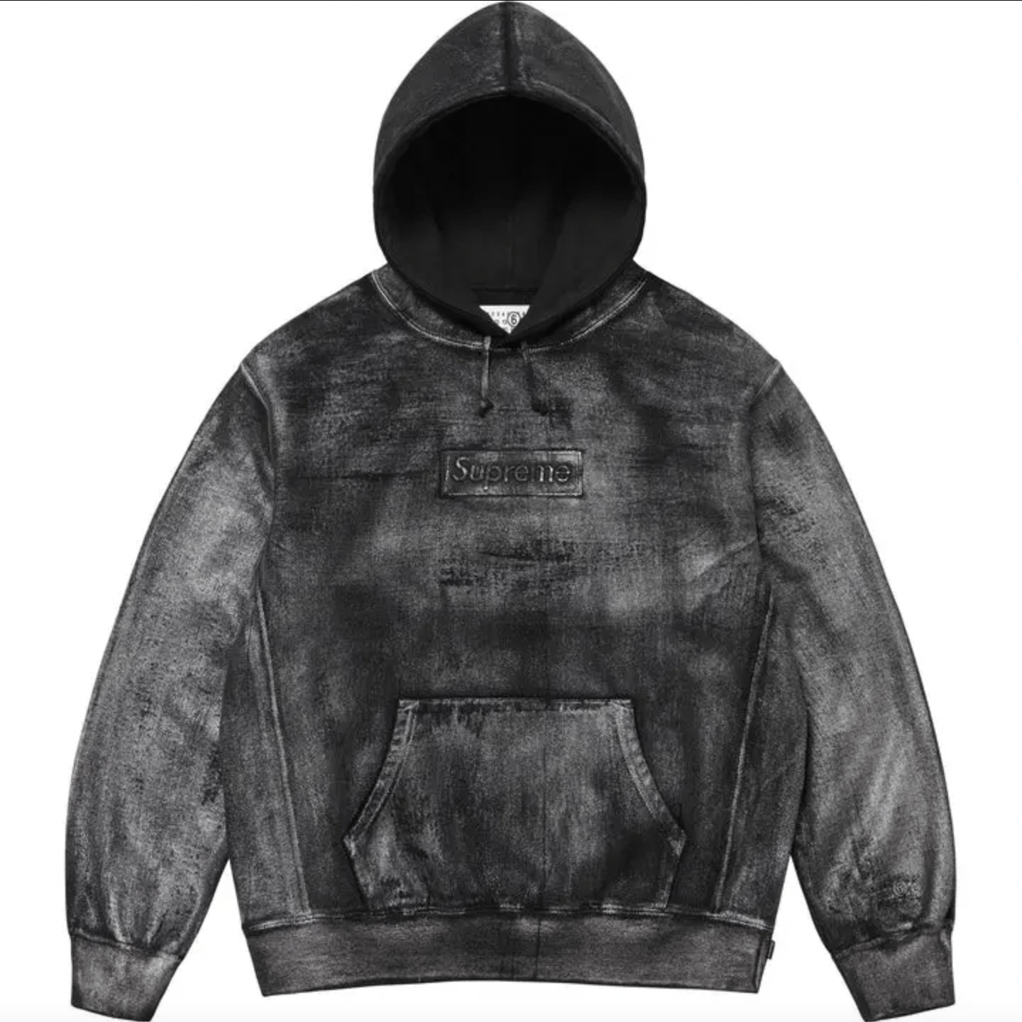 image of mm6 Maison Margiela Foil Box Logo Hooded Sweatshirt in Black, Men's (Size Small)