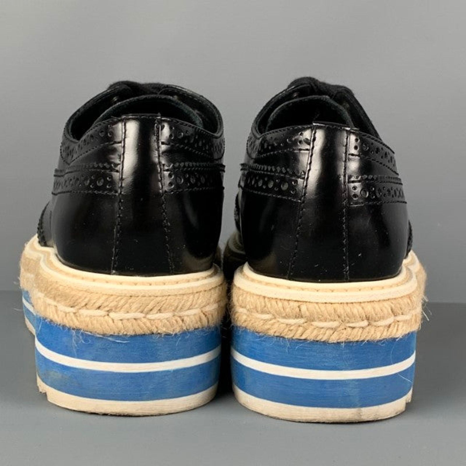 Prada PRADA Size 6.5 Black White Blue Perforated Wingtip Shoes Size US 6.5 / IT 36.5 - 5 Thumbnail