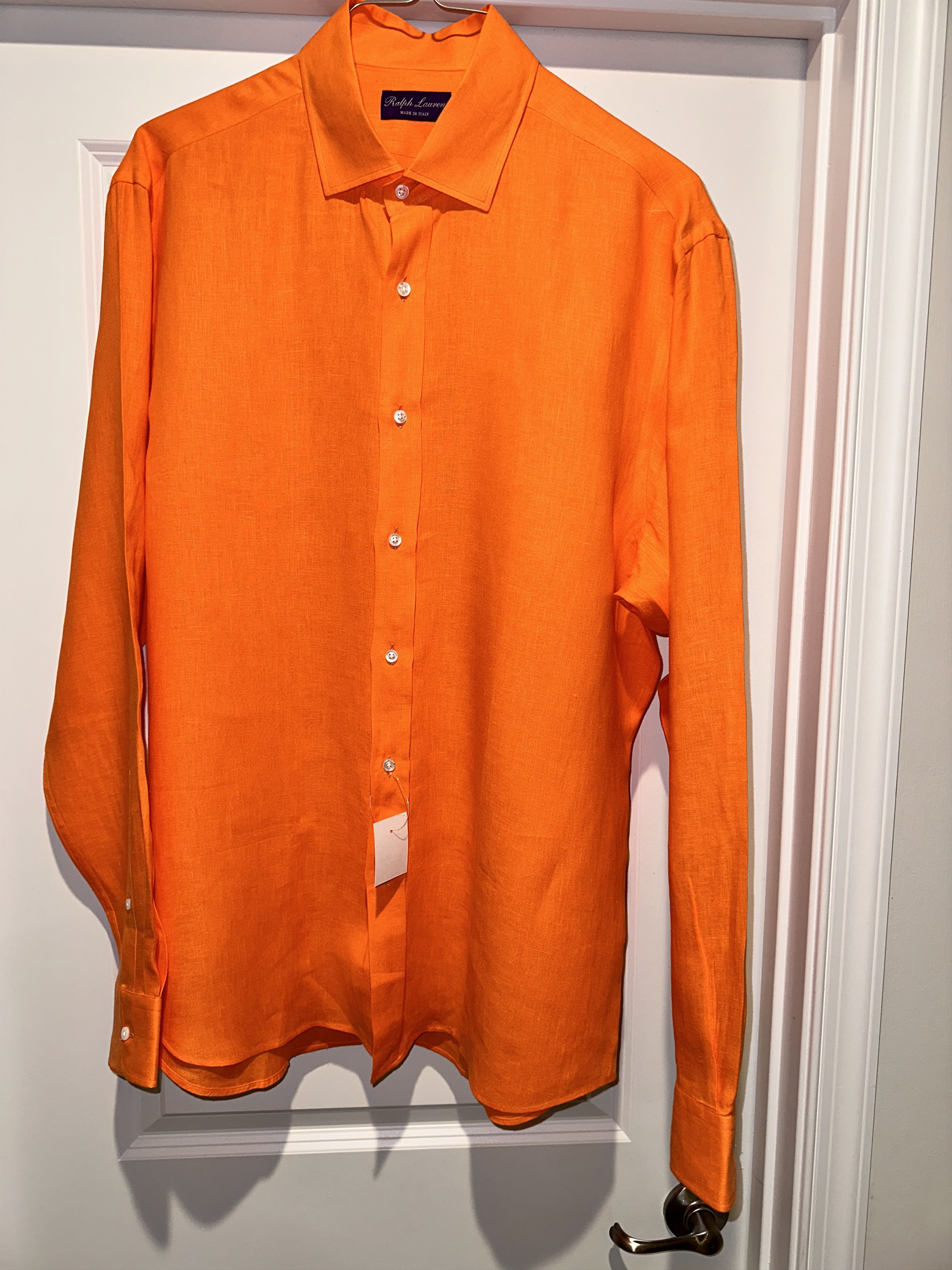 Image of Ralph Lauren Purple Label Ralph Laurent Purple Label Aston Linen Shirt $495 Size 17.5 in Orange