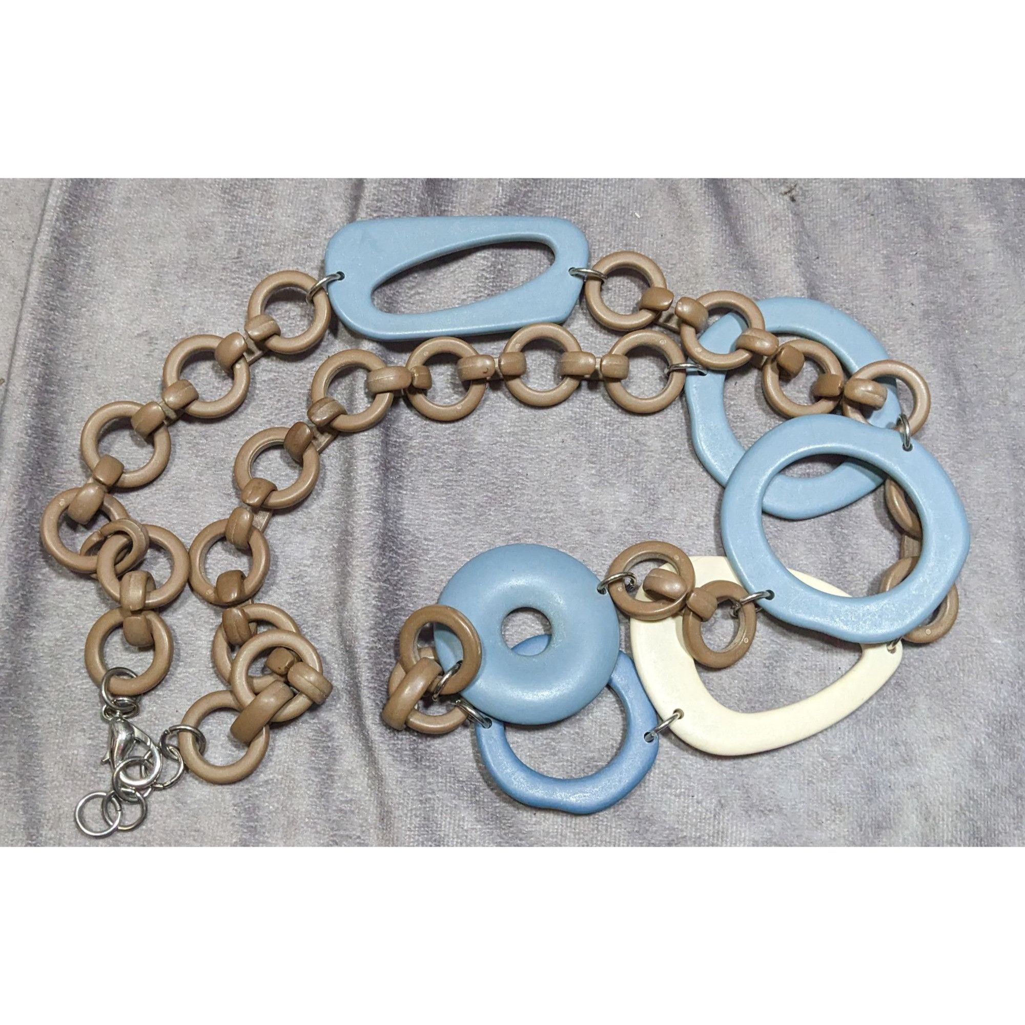 Other Retro Chunky Link Necklace With Large Blue & Beige Resin Geo Size ONE SIZE - 4 Thumbnail