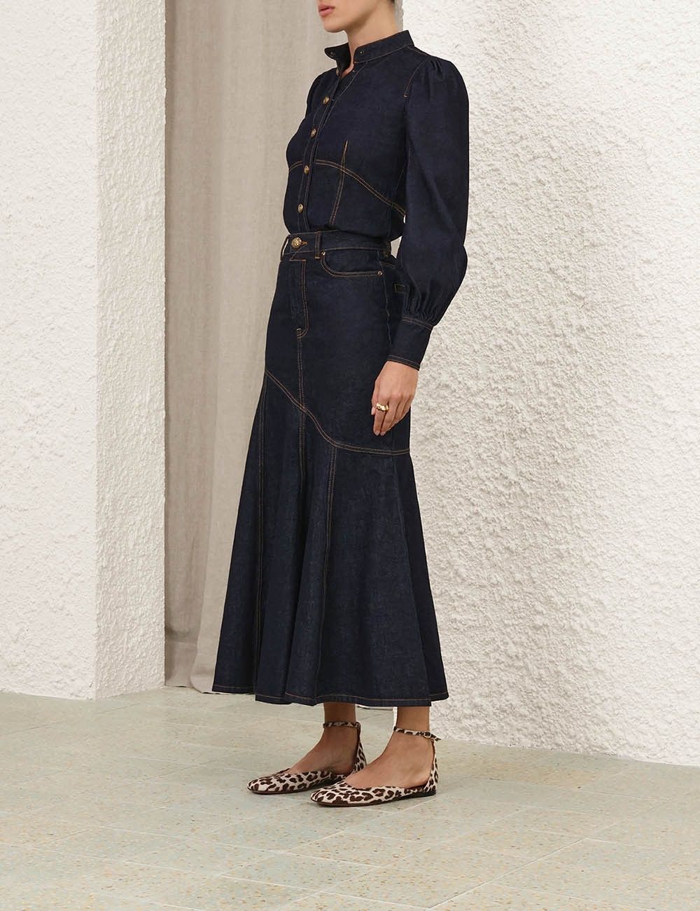 Zimmermann oc11z0825 Illustration Denim Midi Skirt in Blue Size 34" / US 12 / IT 48 - 8 Thumbnail