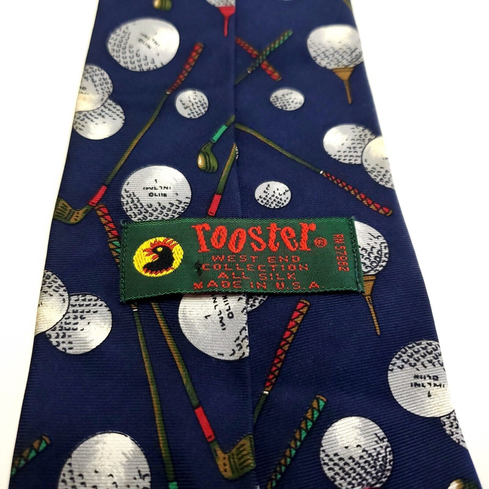 Designer Rooster Golf Print Blue Silk Tie Short Wide Size ONE SIZE - 3 Thumbnail