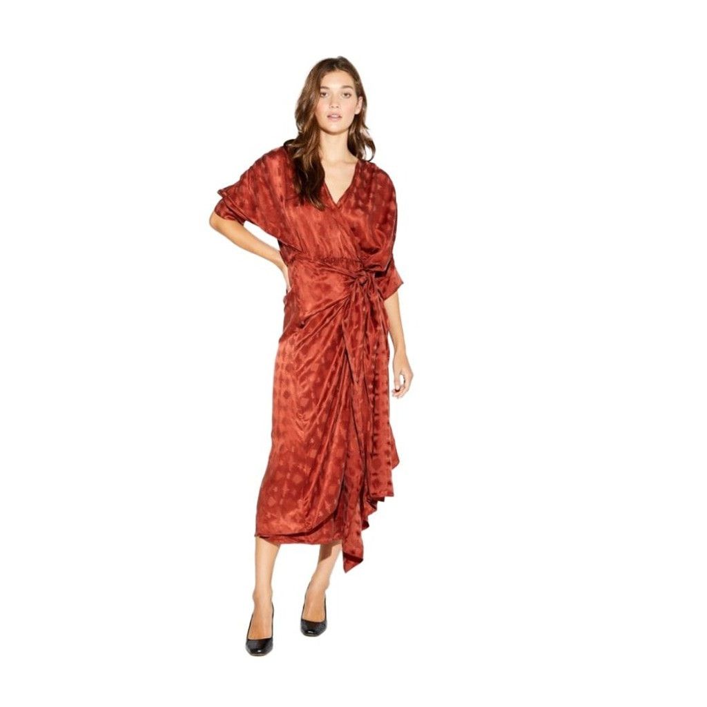Callaway Revolve CALLAHAN Sami Rust Satin Tie Waist Midi Dress sz XS Size XS / US 0-2 / IT 36-38 - 1 Thumbnail