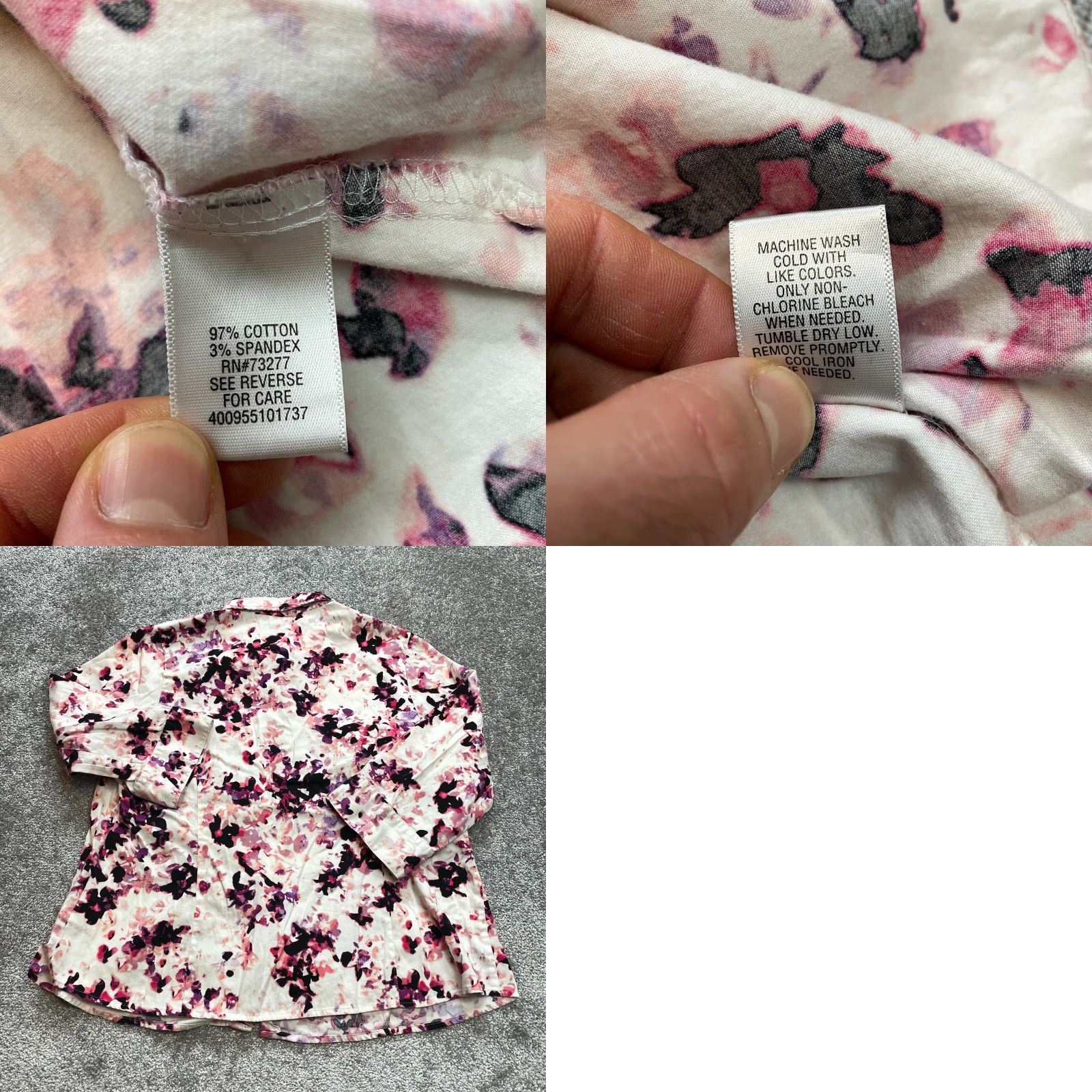 Apt. 9 Apt. 9 Button-Up Shirt Womens 1X White Purple Floral 3/4 Sleeve Collared Shirt Size XL / US 12-14 / IT 48-50 - 8 Thumbnail